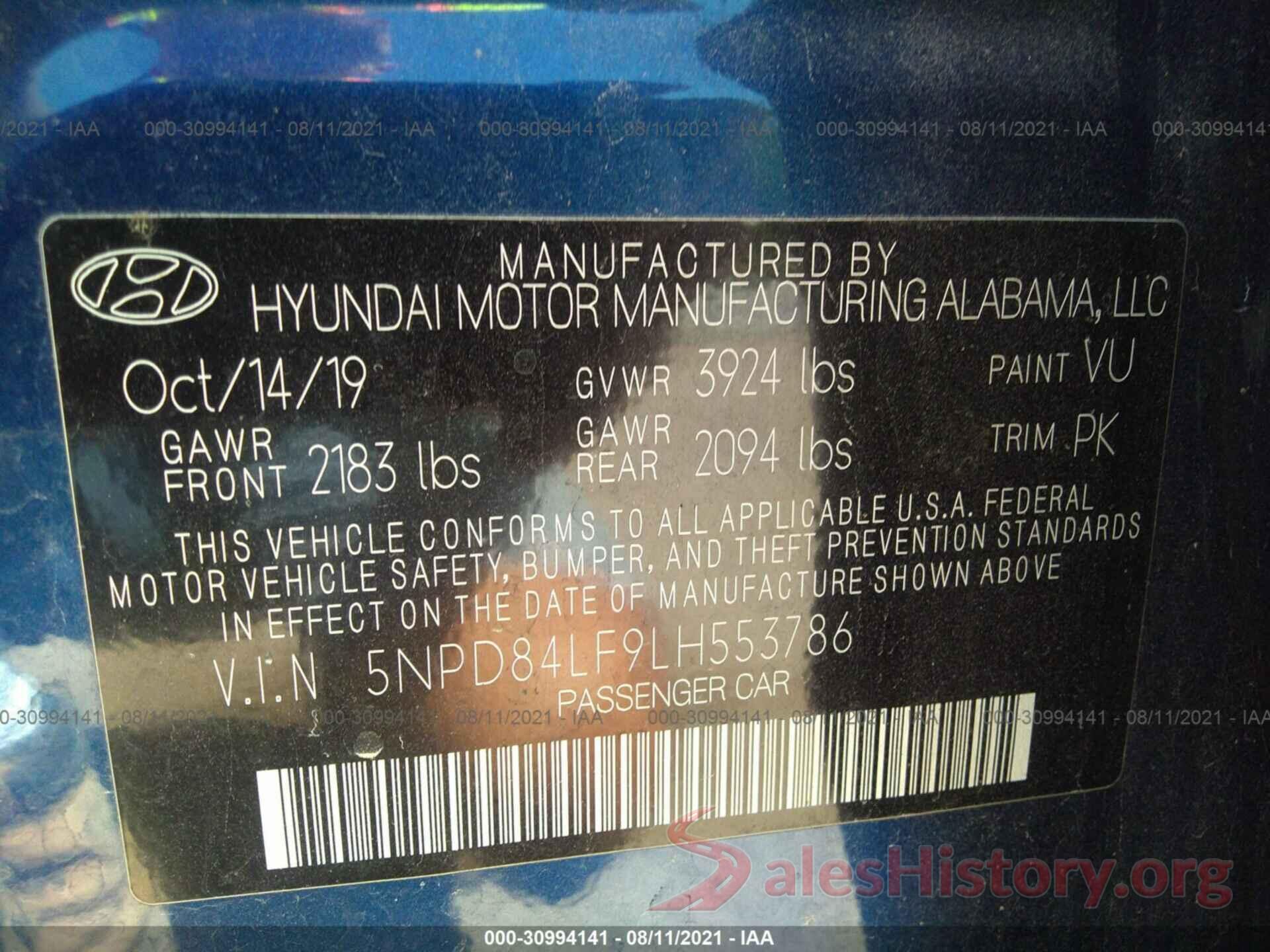 5NPD84LF9LH553786 2020 HYUNDAI ELANTRA