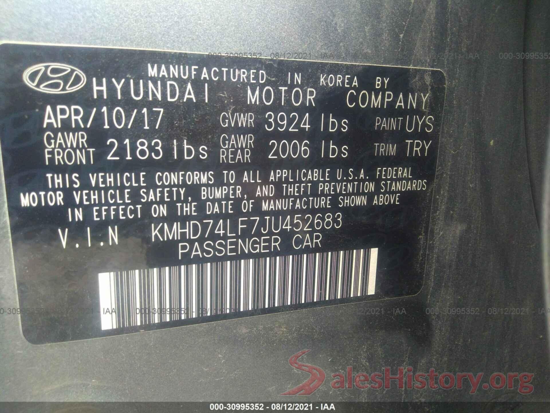 KMHD74LF7JU452683 2018 HYUNDAI ELANTRA