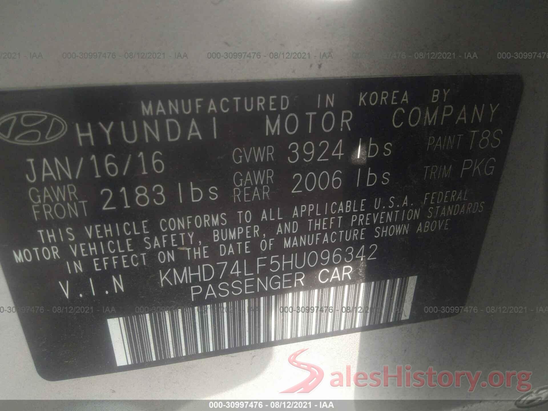 KMHD74LF5HU096342 2017 HYUNDAI ELANTRA