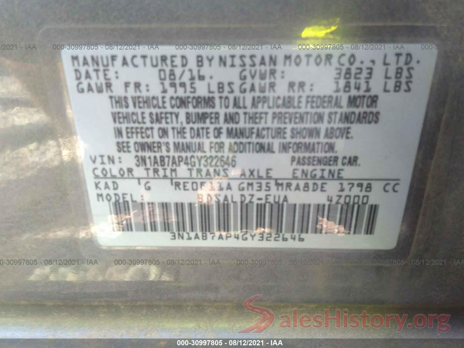 3N1AB7AP4GY322646 2016 NISSAN SENTRA