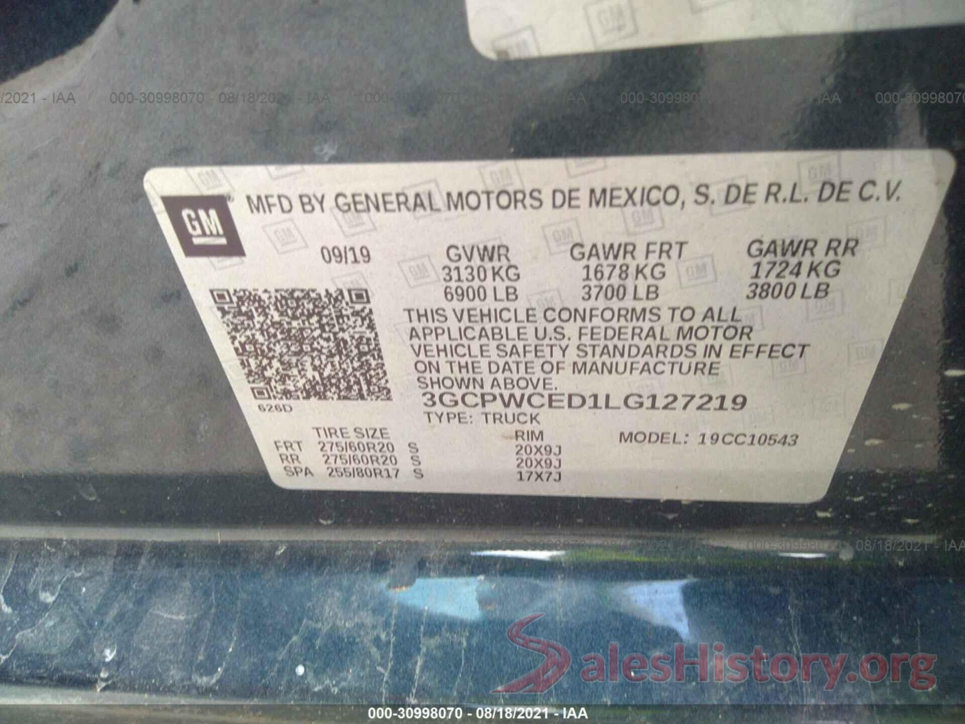 3GCPWCED1LG127219 2020 CHEVROLET SILVERADO 1500