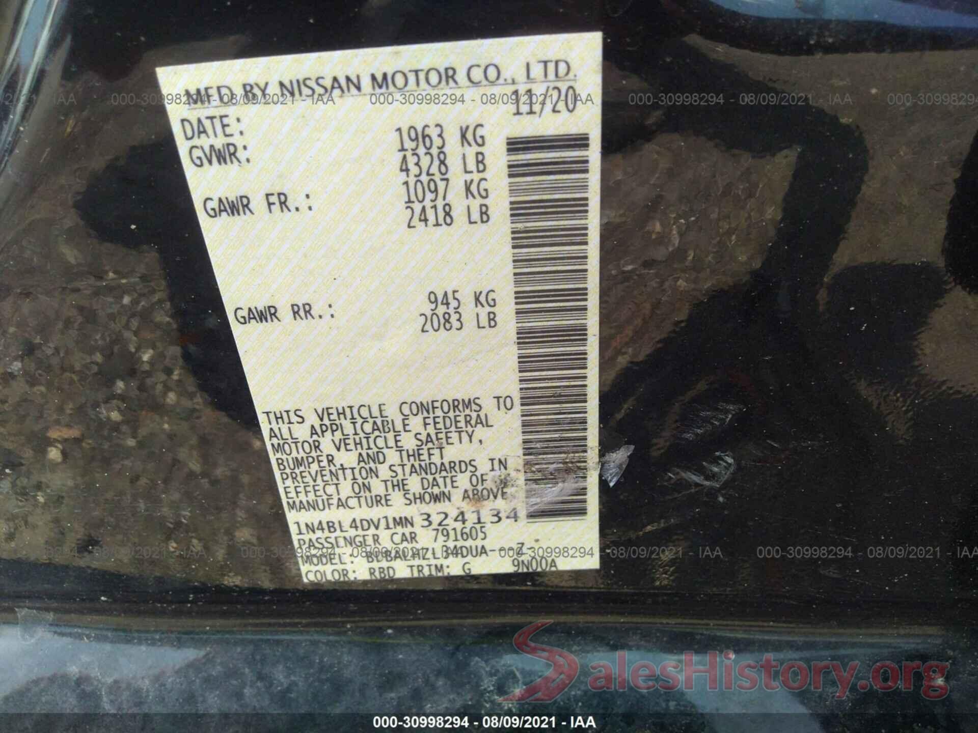 1N4BL4DV1MN324134 2021 NISSAN ALTIMA