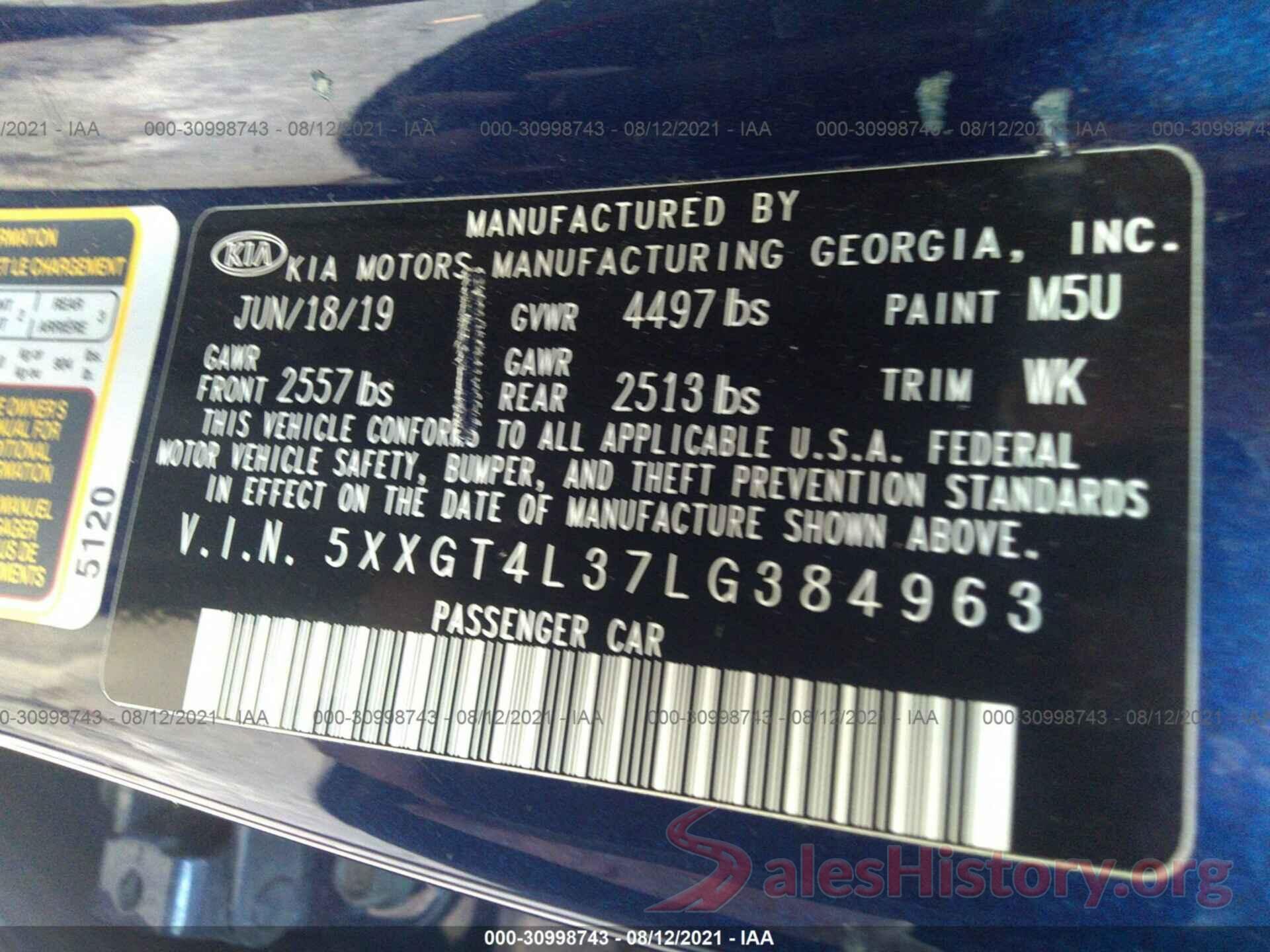 5XXGT4L37LG384963 2020 KIA OPTIMA