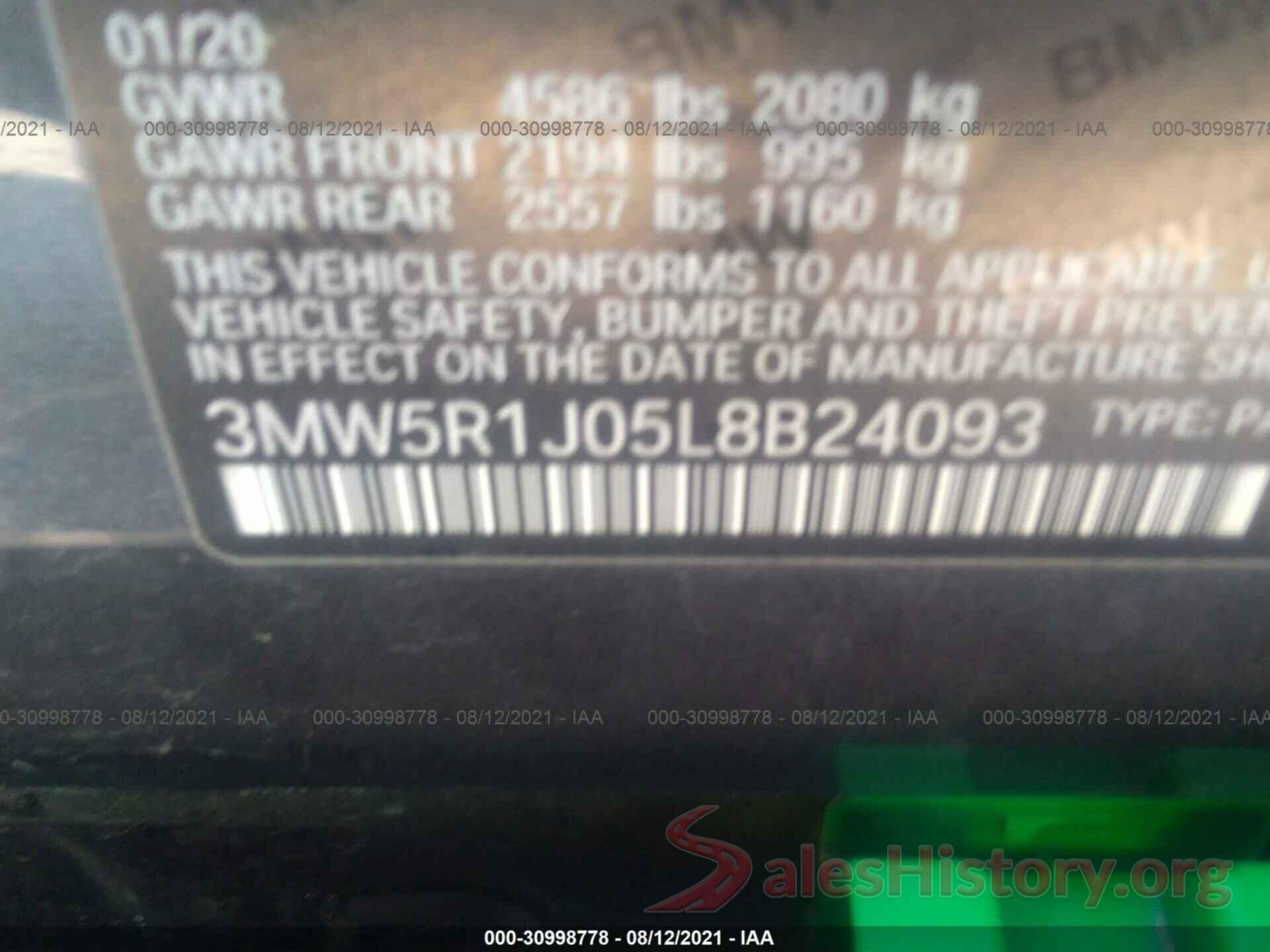 3MW5R1J05L8B24093 2020 BMW 3 SERIES