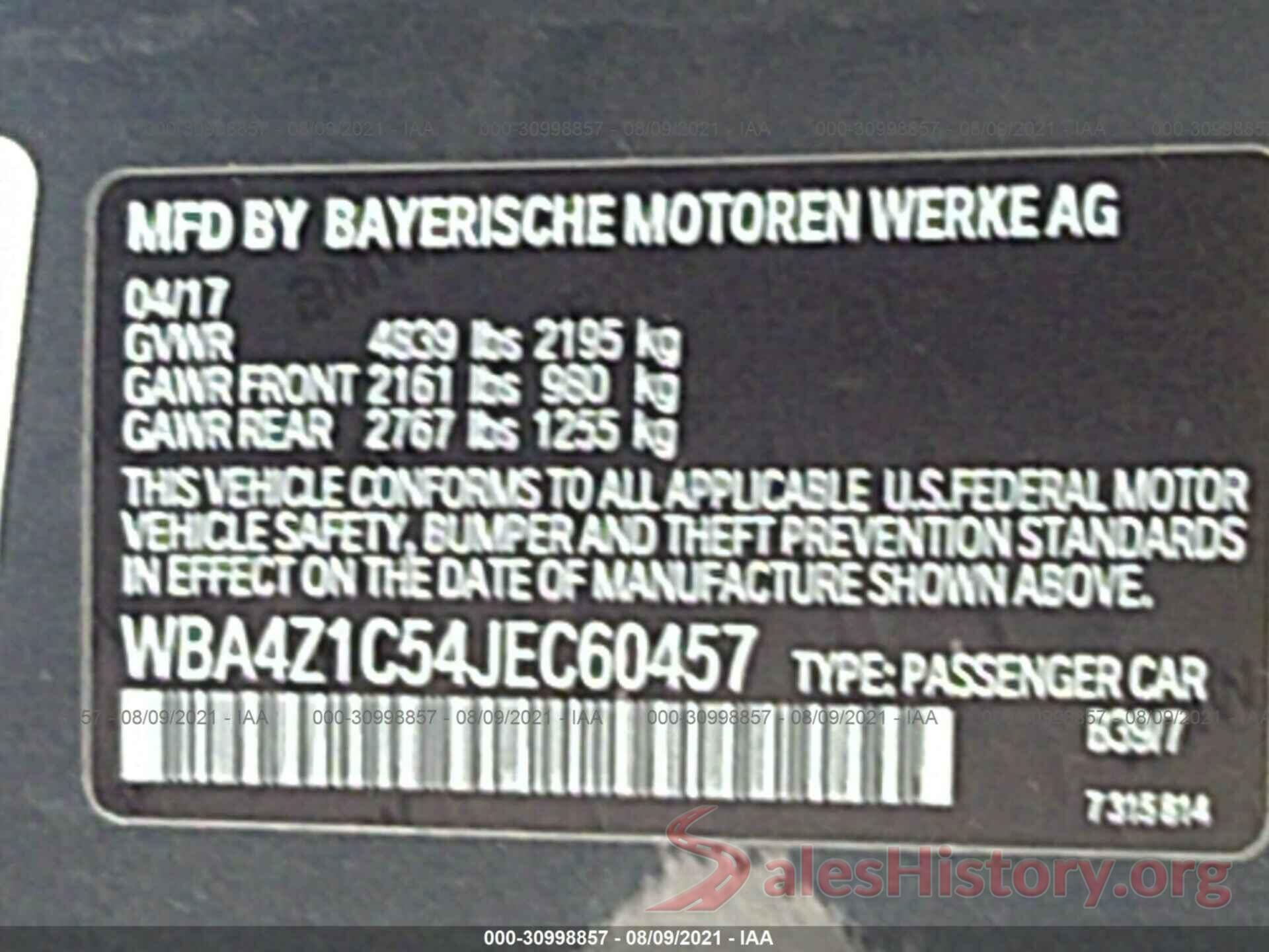 WBA4Z1C54JEC60457 2018 BMW 4 SERIES