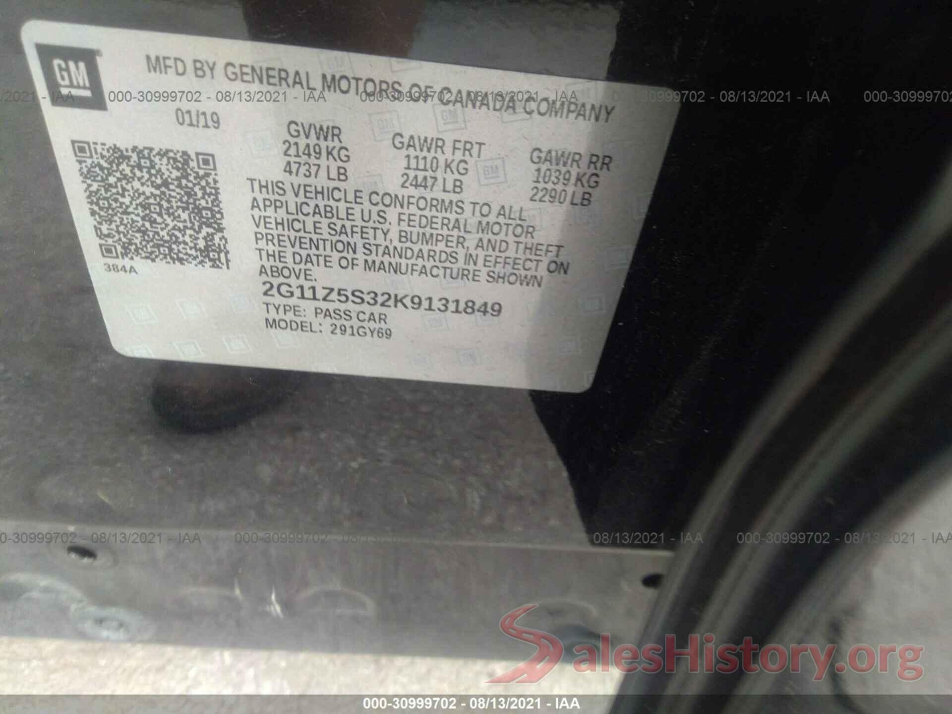 2G11Z5S32K9131849 2019 CHEVROLET IMPALA