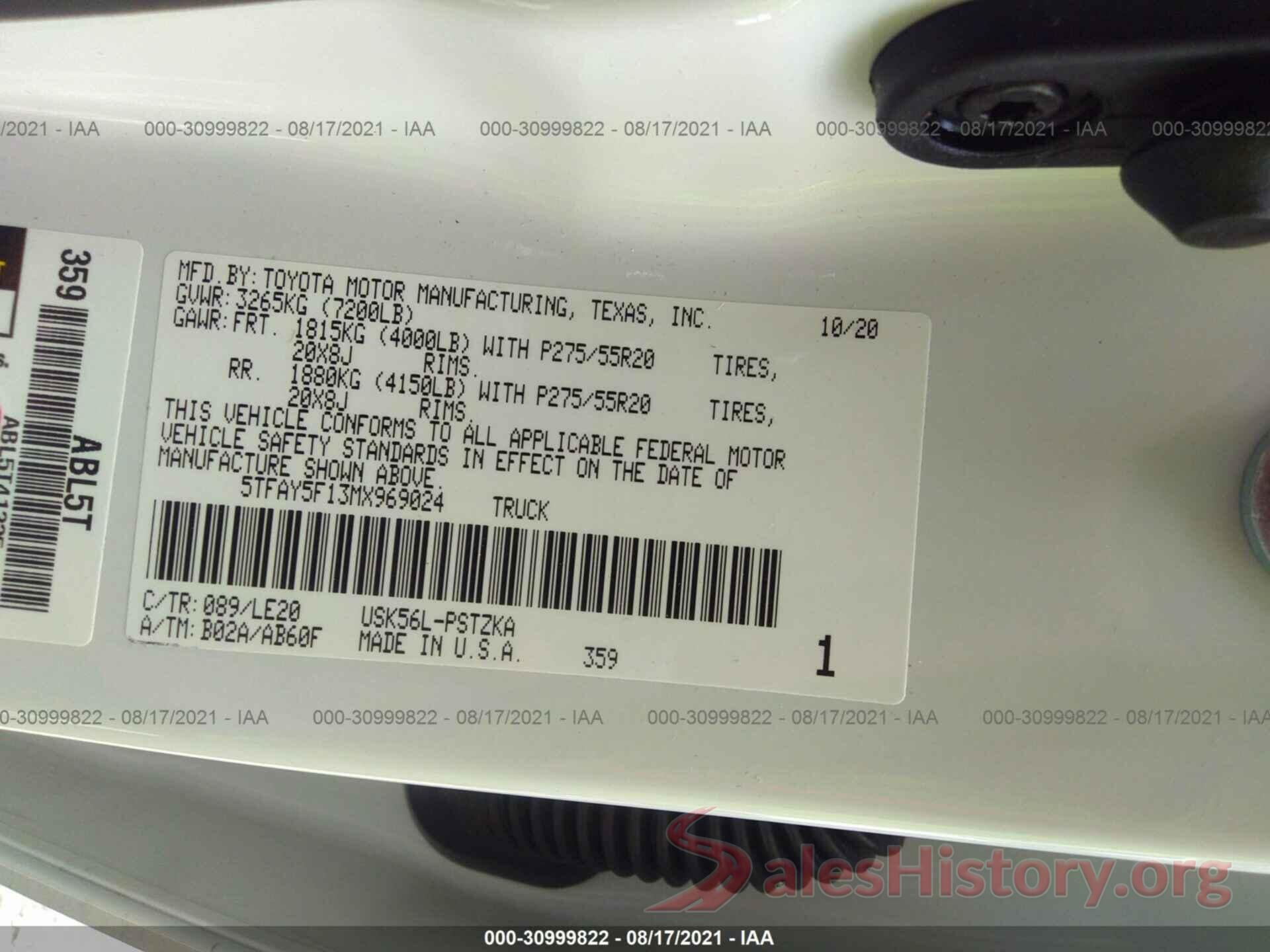 5TFAY5F13MX969024 2021 TOYOTA TUNDRA 4WD