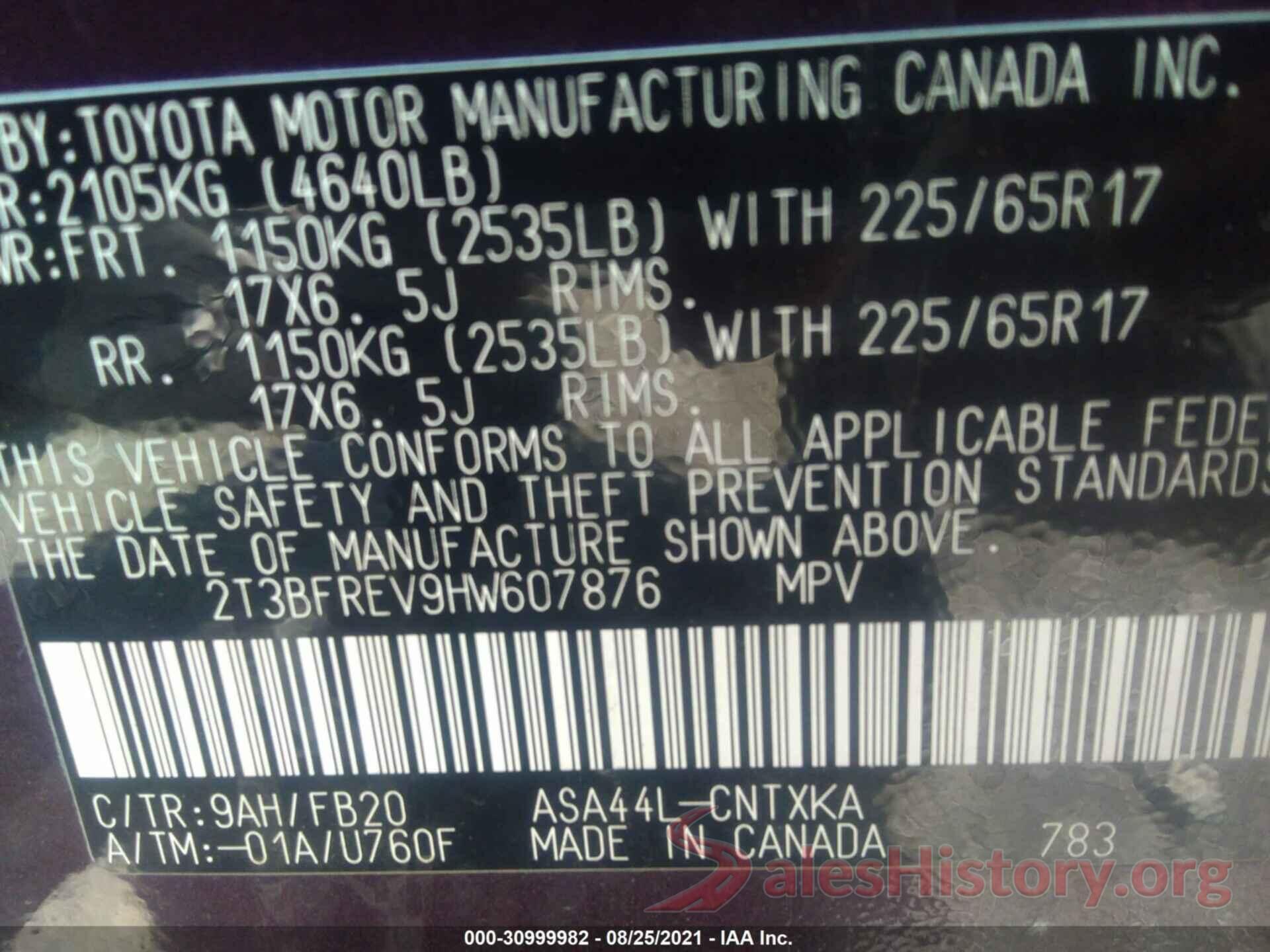 2T3BFREV9HW607876 2017 TOYOTA RAV4