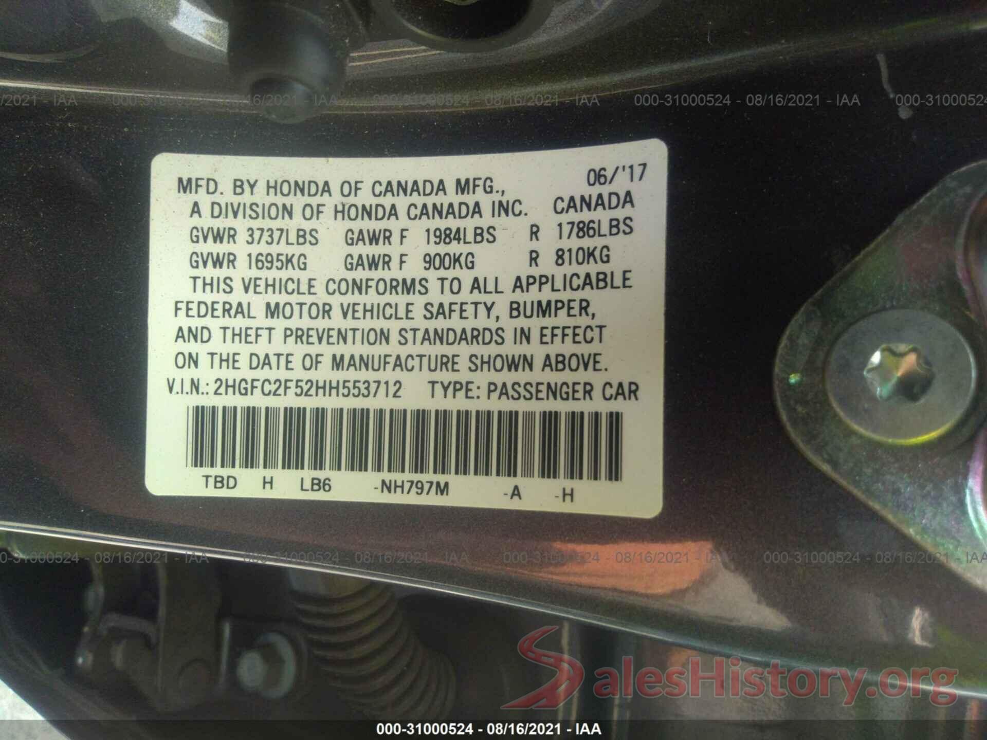 2HGFC2F52HH553712 2017 HONDA CIVIC SEDAN