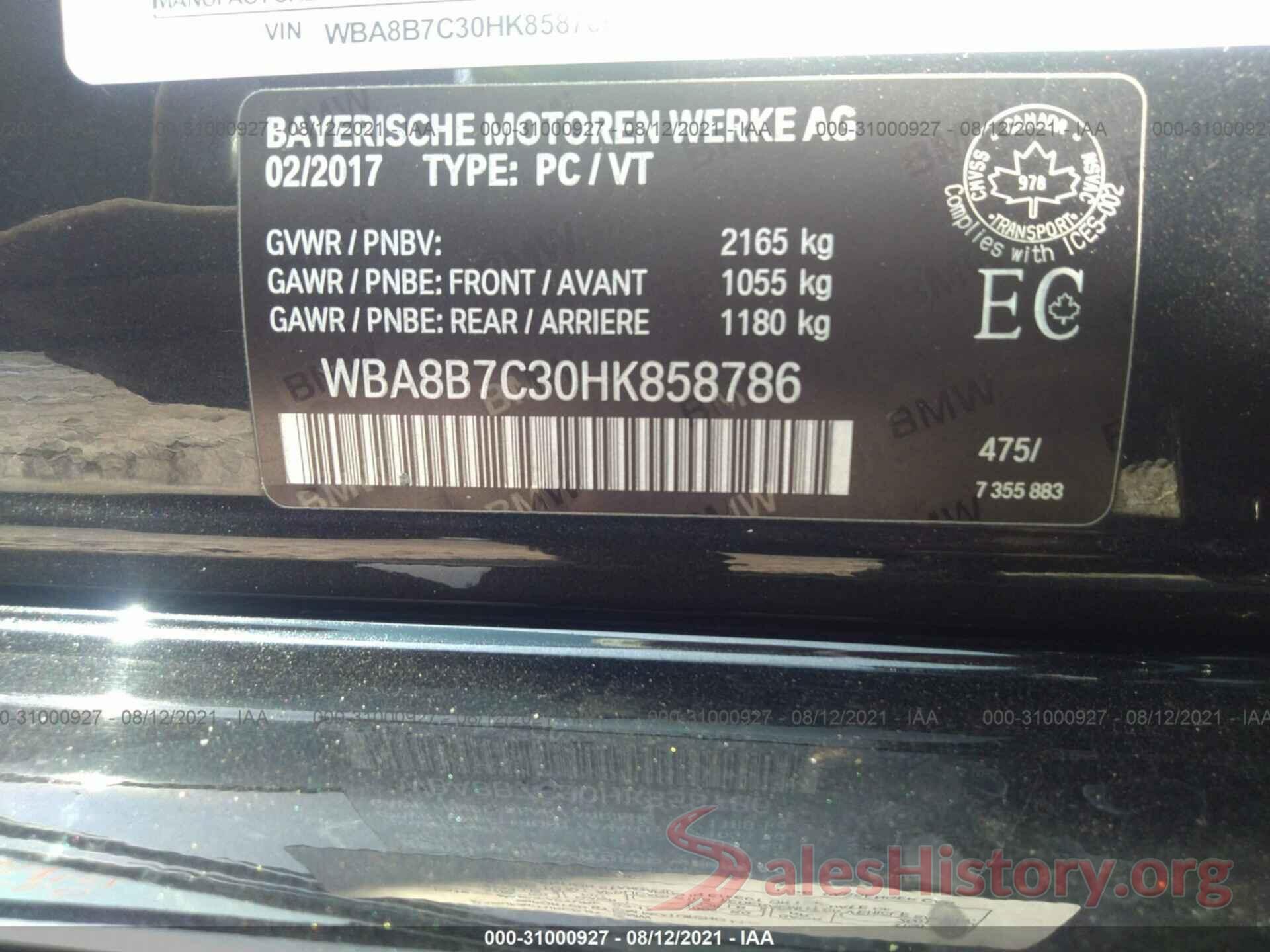 WBA8B7C30HK858786 2017 BMW 3 SERIES