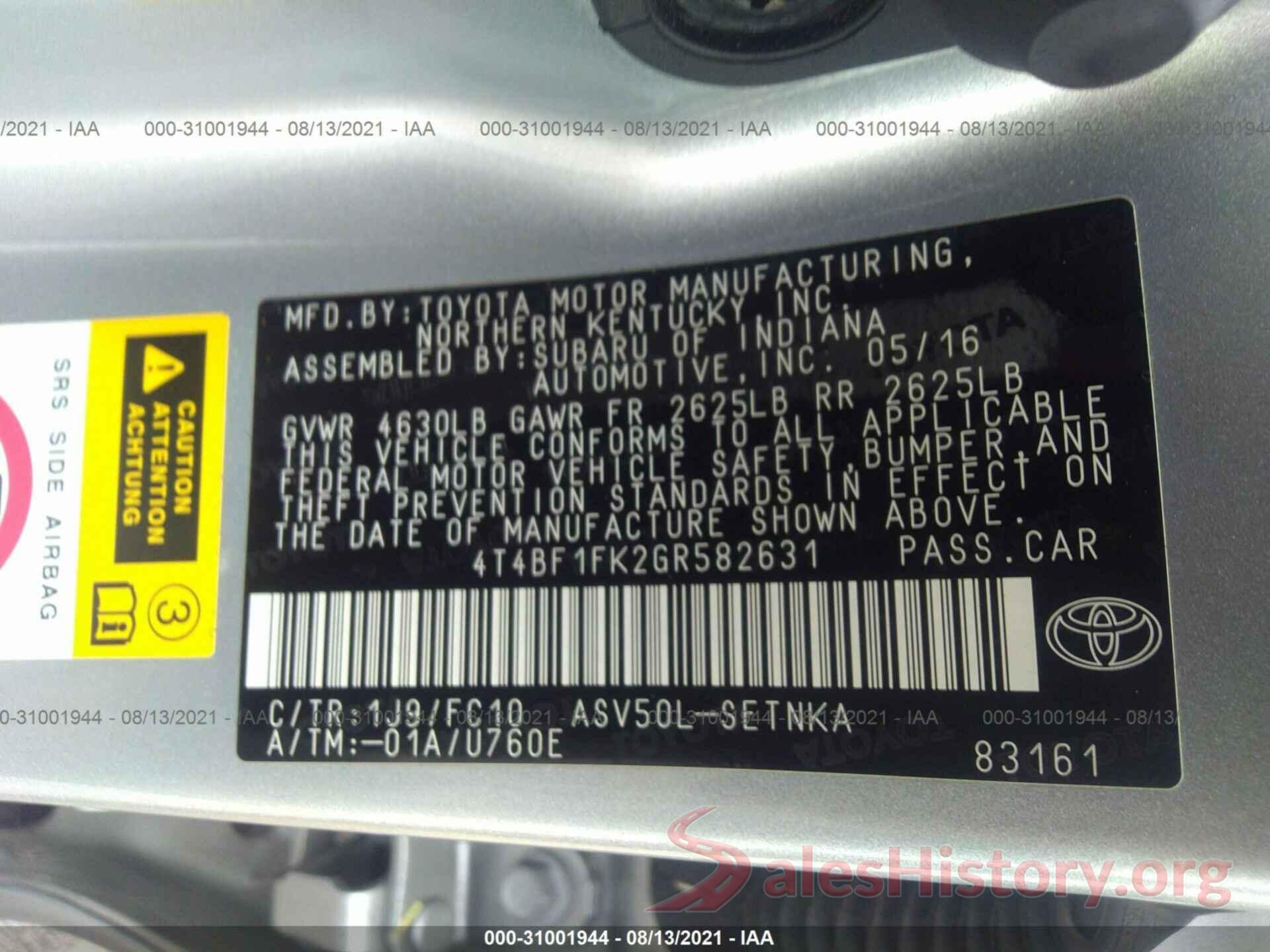 4T4BF1FK2GR582631 2016 TOYOTA CAMRY