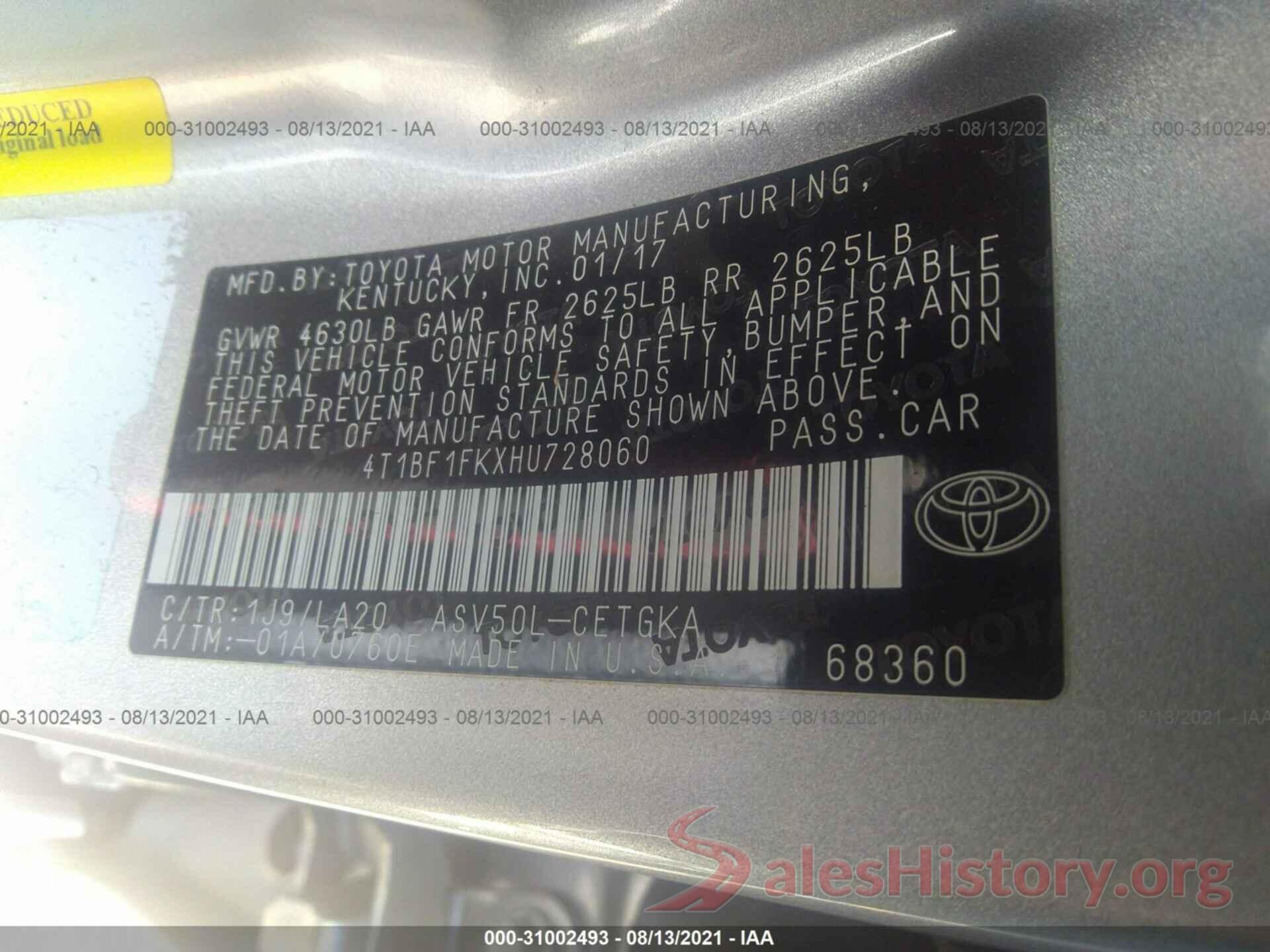 4T1BF1FKXHU728060 2017 TOYOTA CAMRY