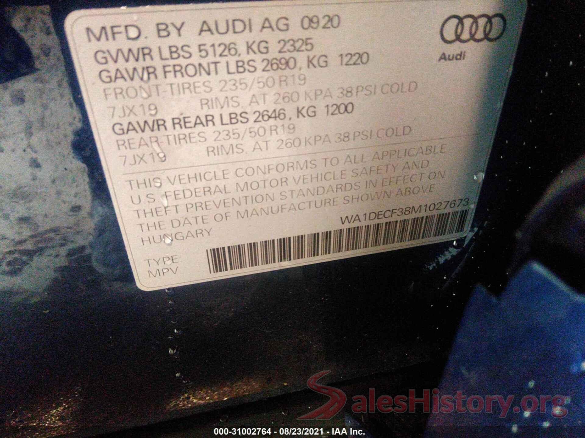 WA1DECF38M1027673 2021 AUDI Q3