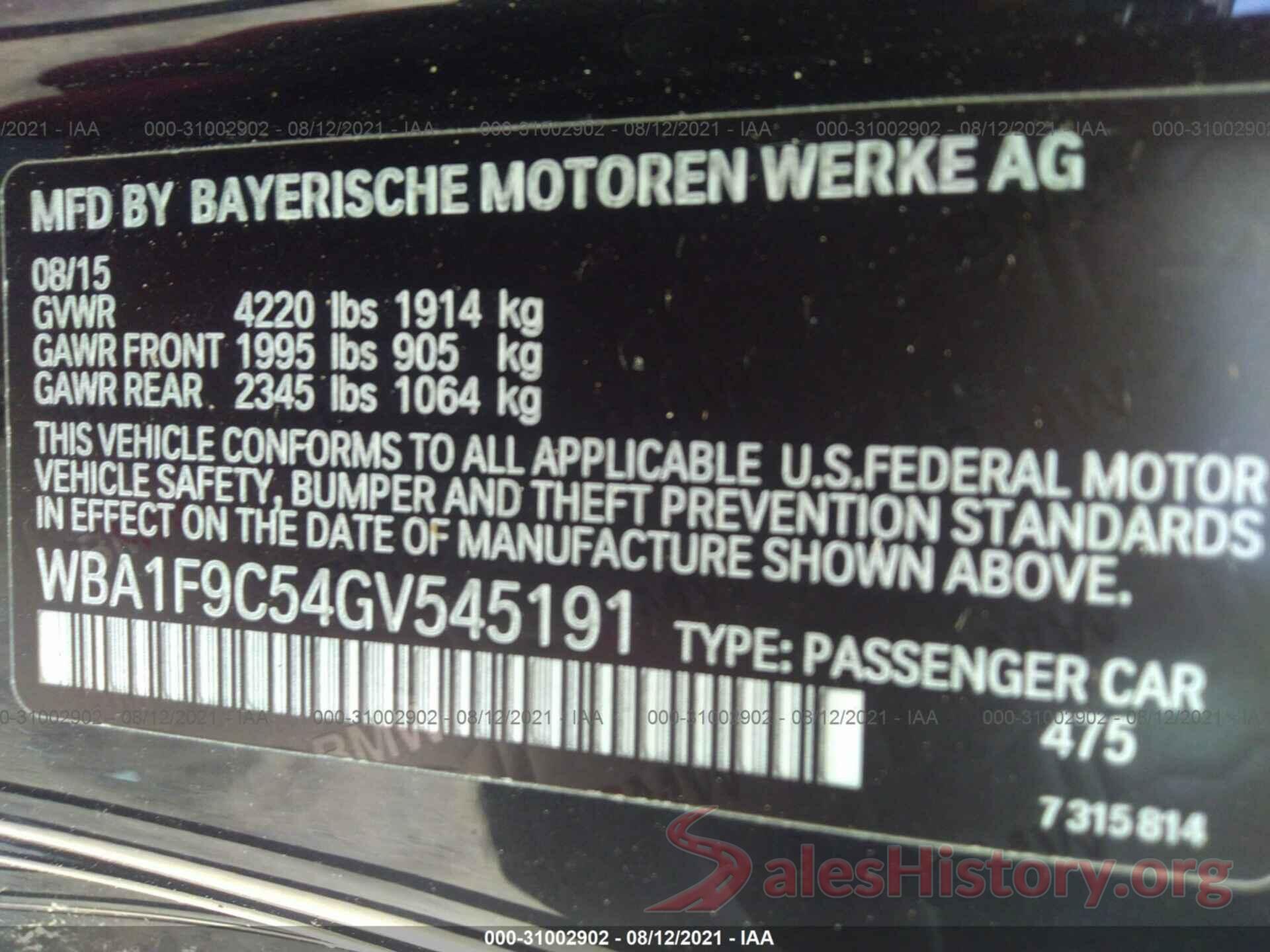 WBA1F9C54GV545191 2016 BMW 2 SERIES