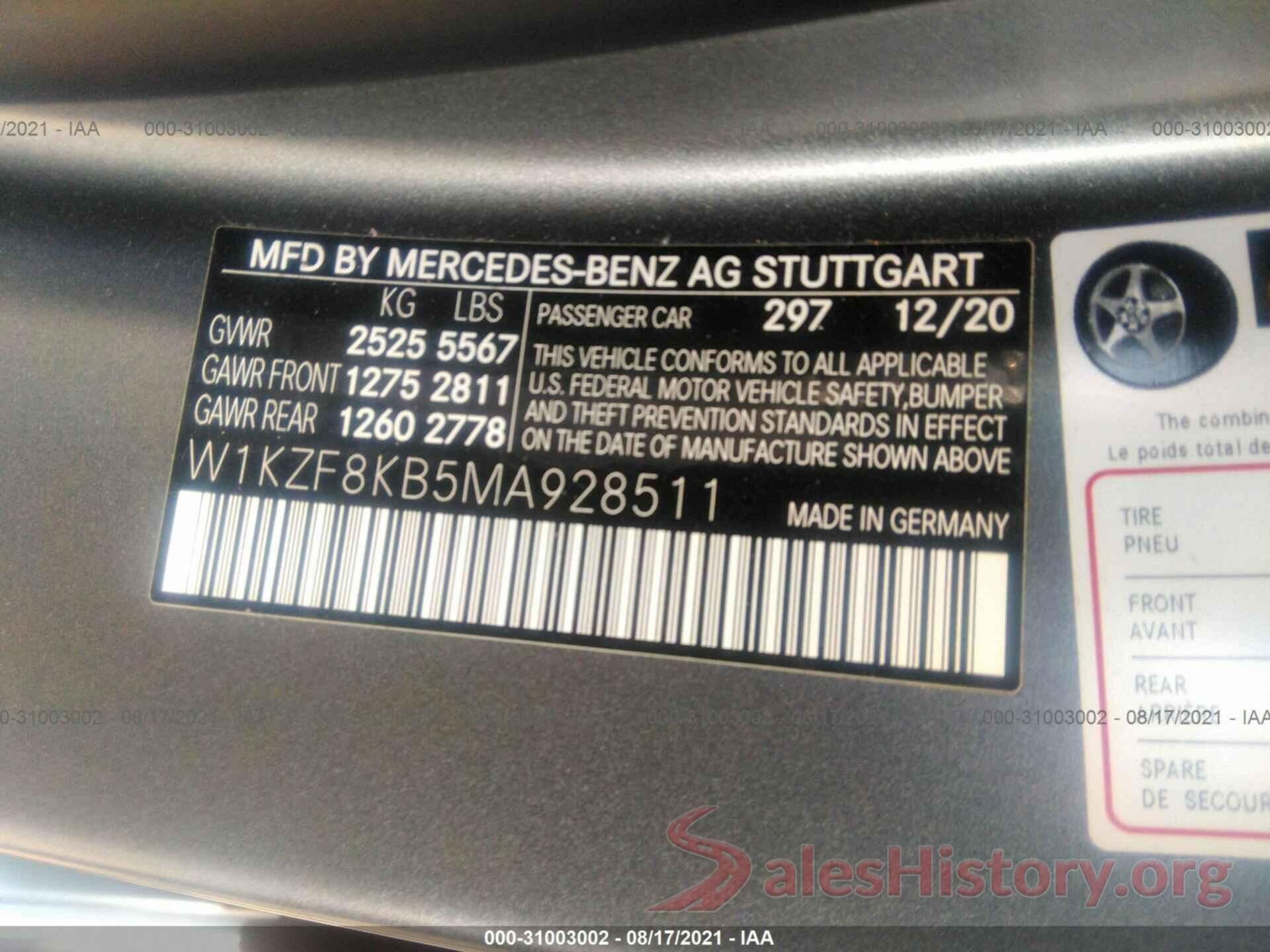 W1KZF8KB5MA928511 2021 MERCEDES-BENZ E-CLASS