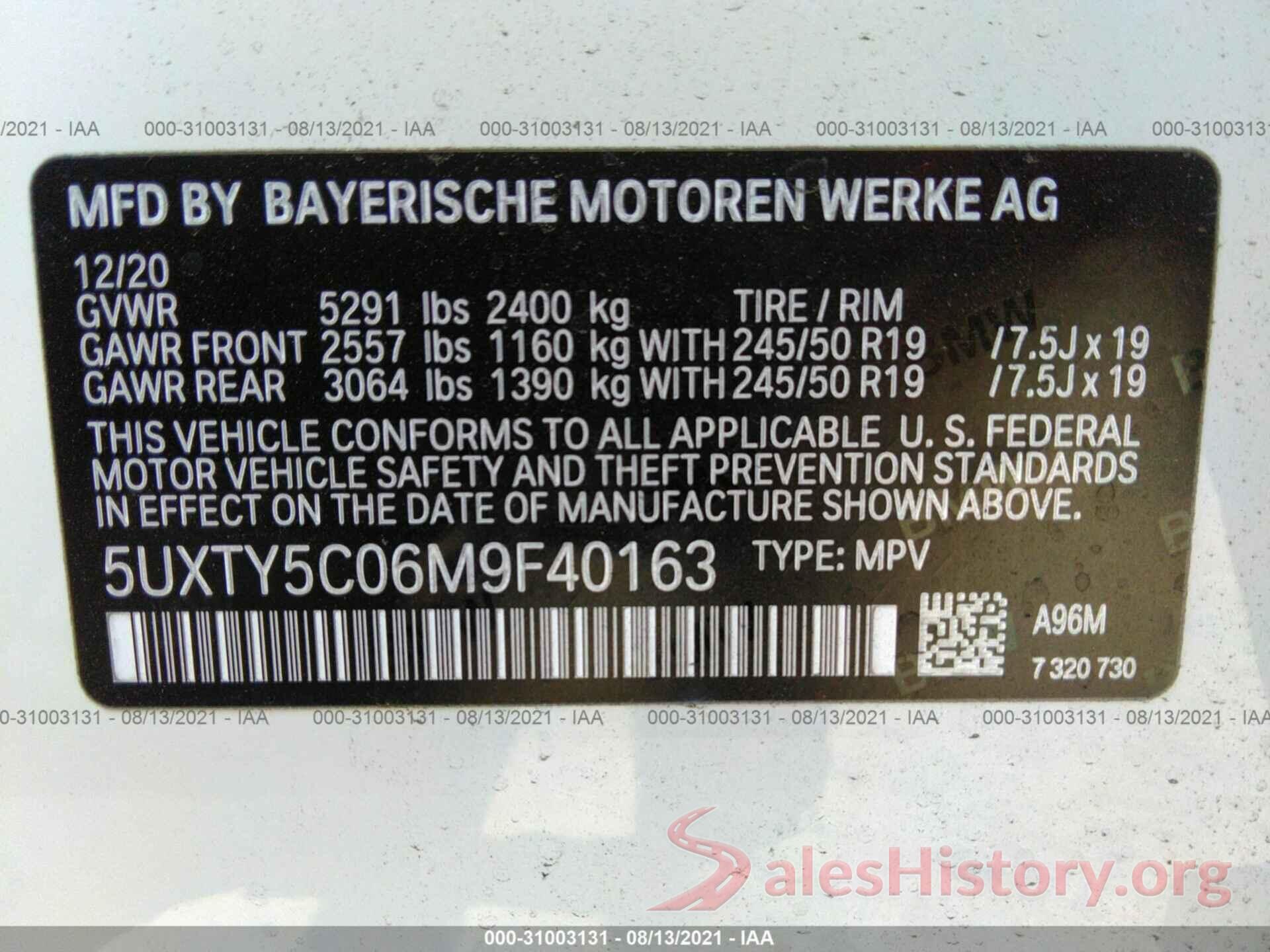 5UXTY5C06M9F40163 2021 BMW X3