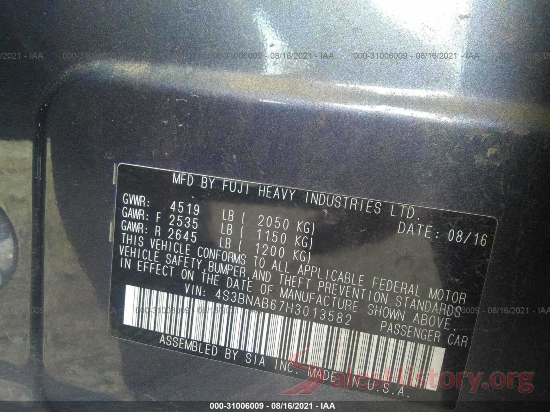 4S3BNAB67H3013582 2017 SUBARU LEGACY