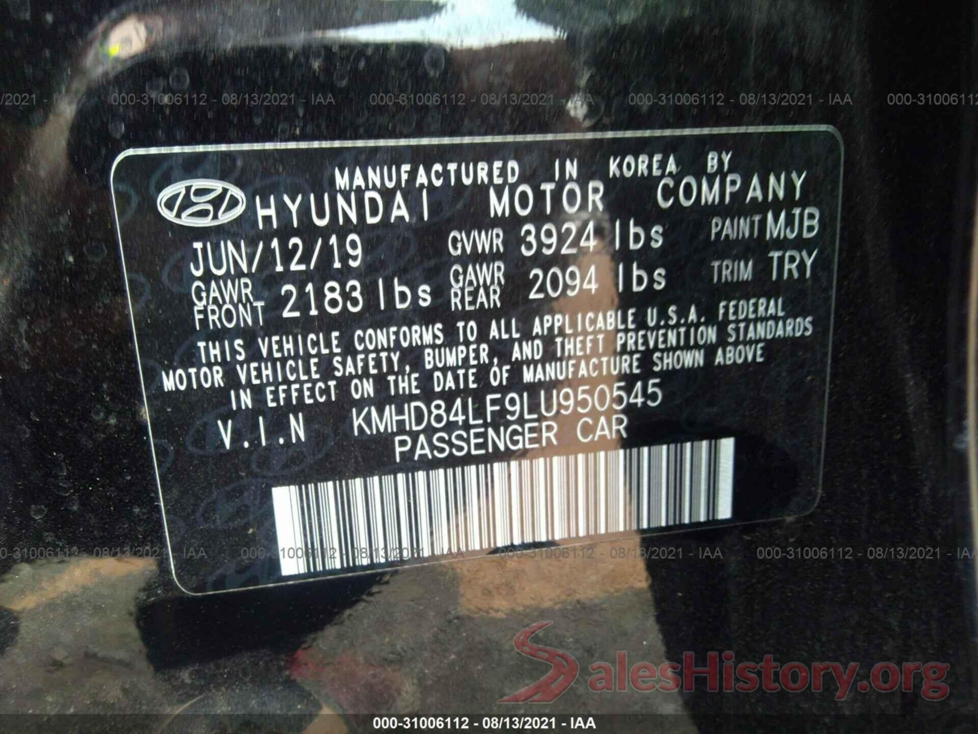 KMHD84LF9LU950545 2020 HYUNDAI ELANTRA