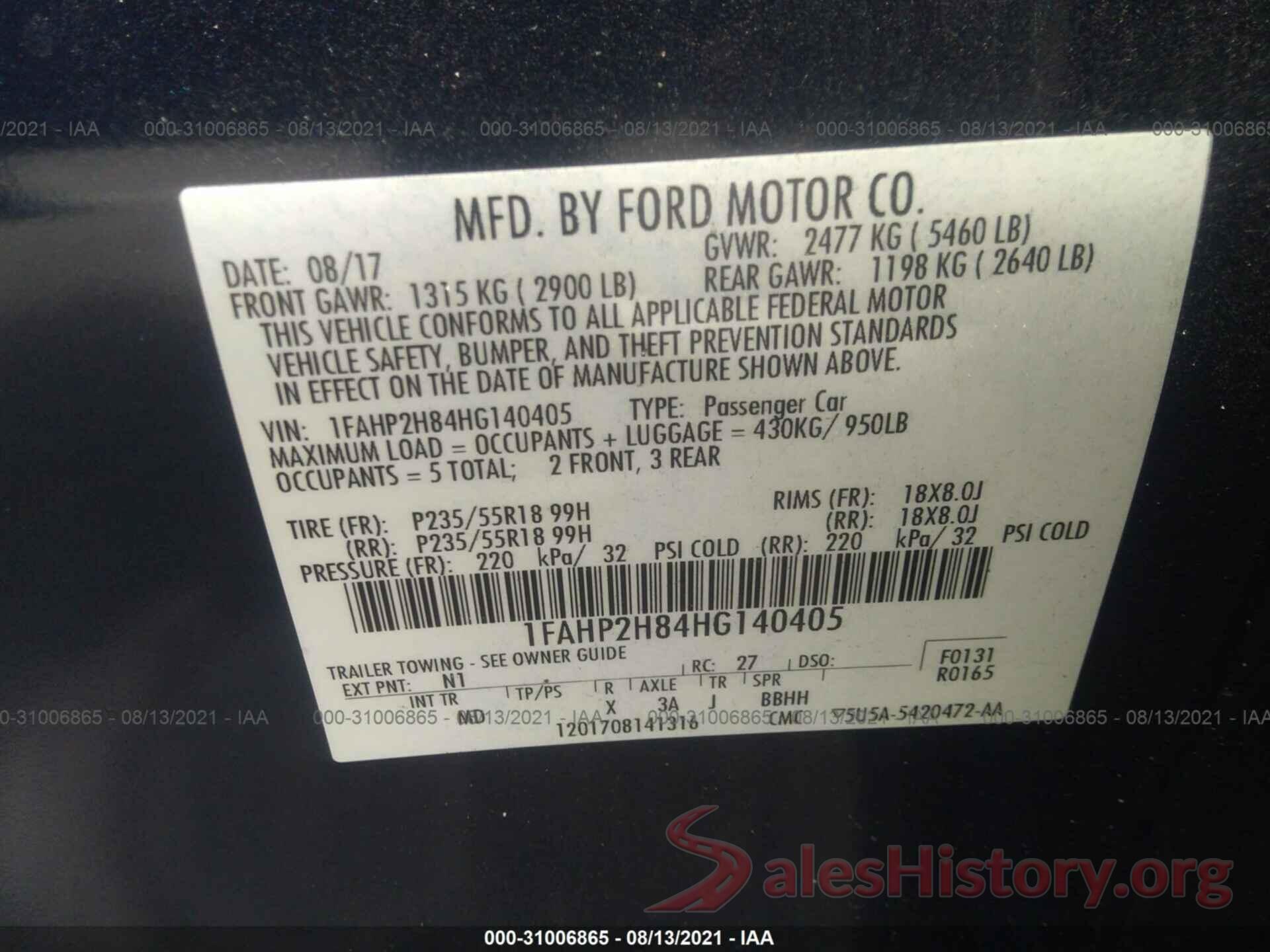 1FAHP2H84HG140405 2017 FORD TAURUS