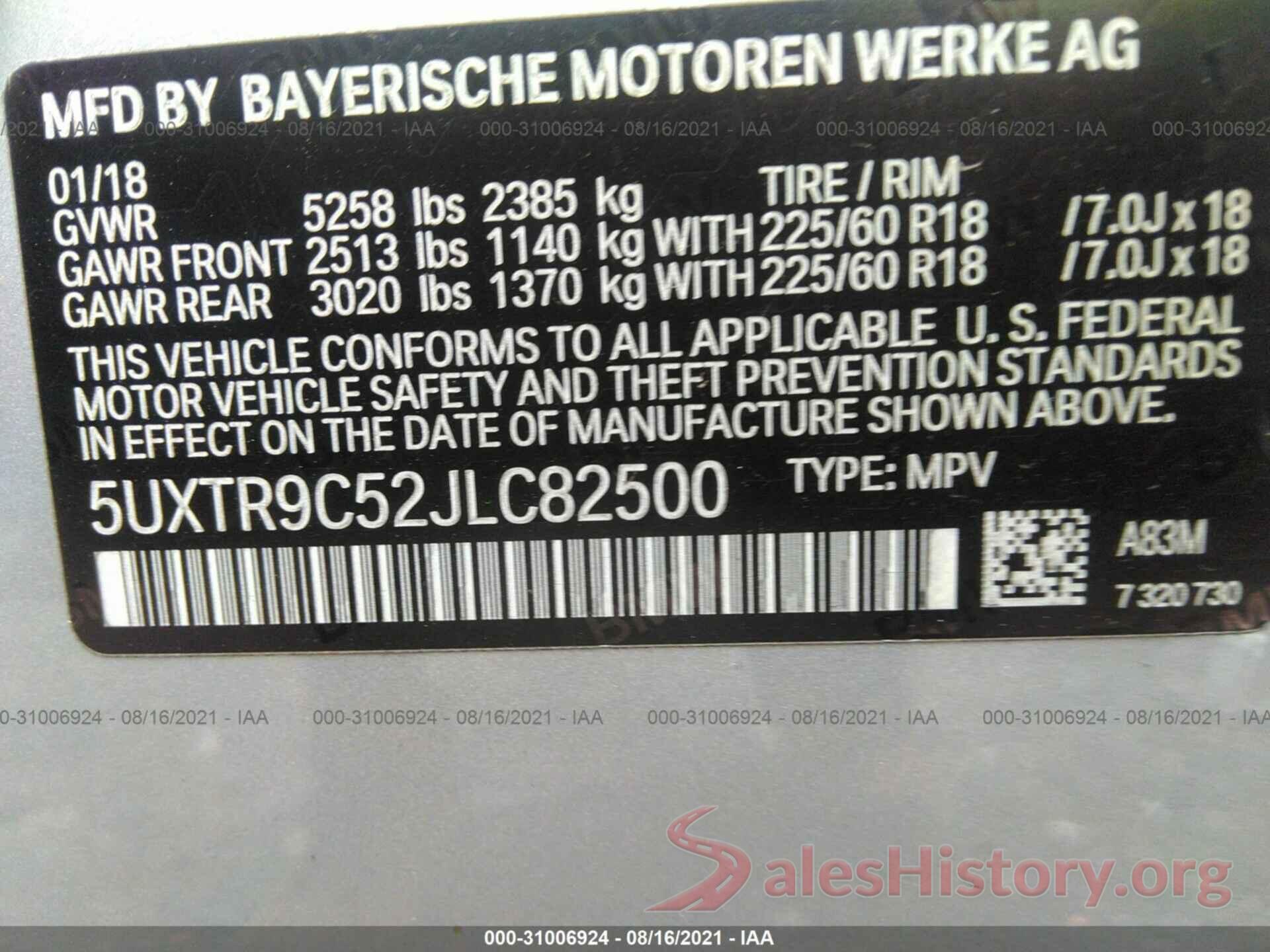 5UXTR9C52JLC82500 2018 BMW X3