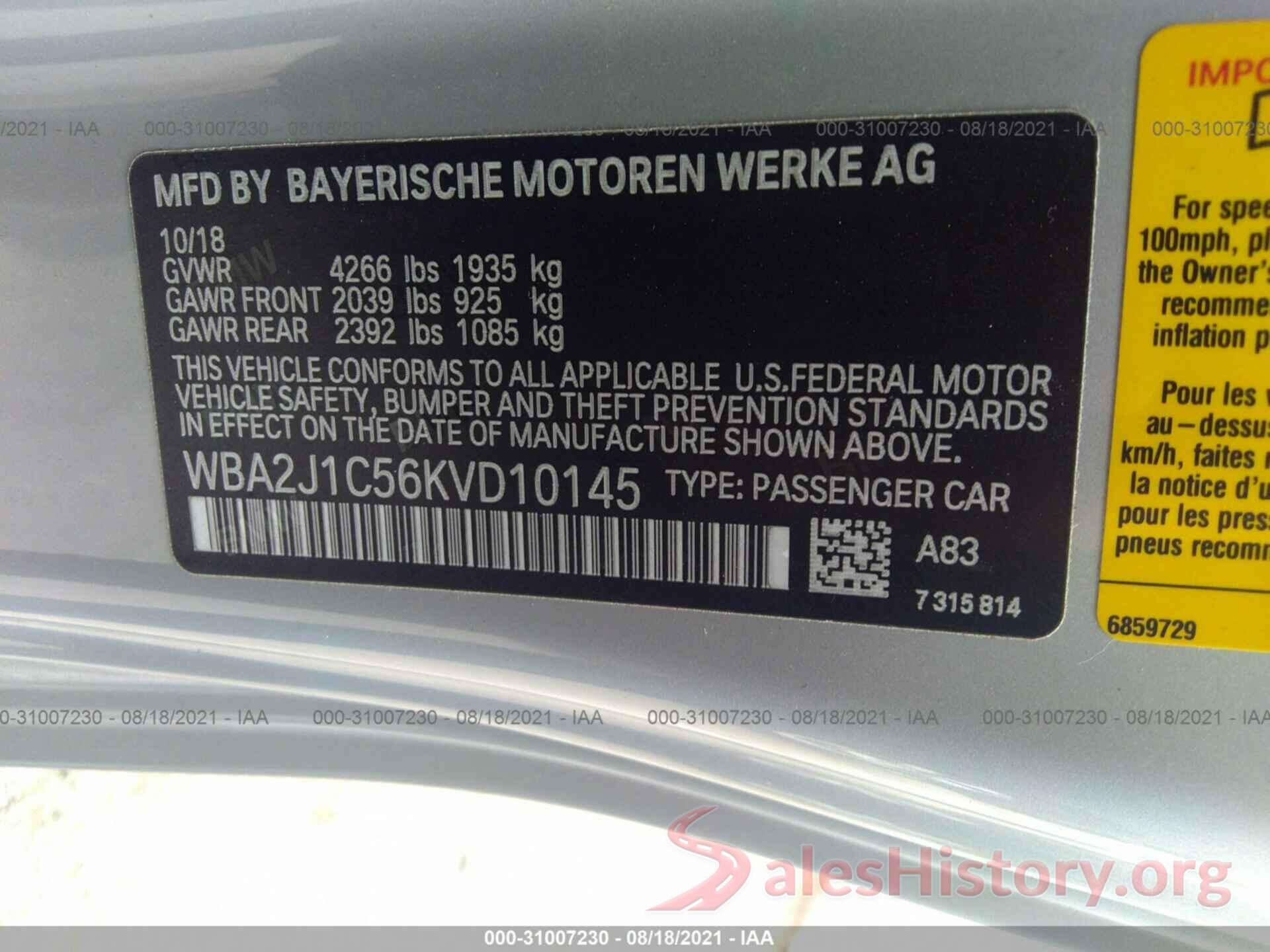 WBA2J1C56KVD10145 2019 BMW 2 SERIES