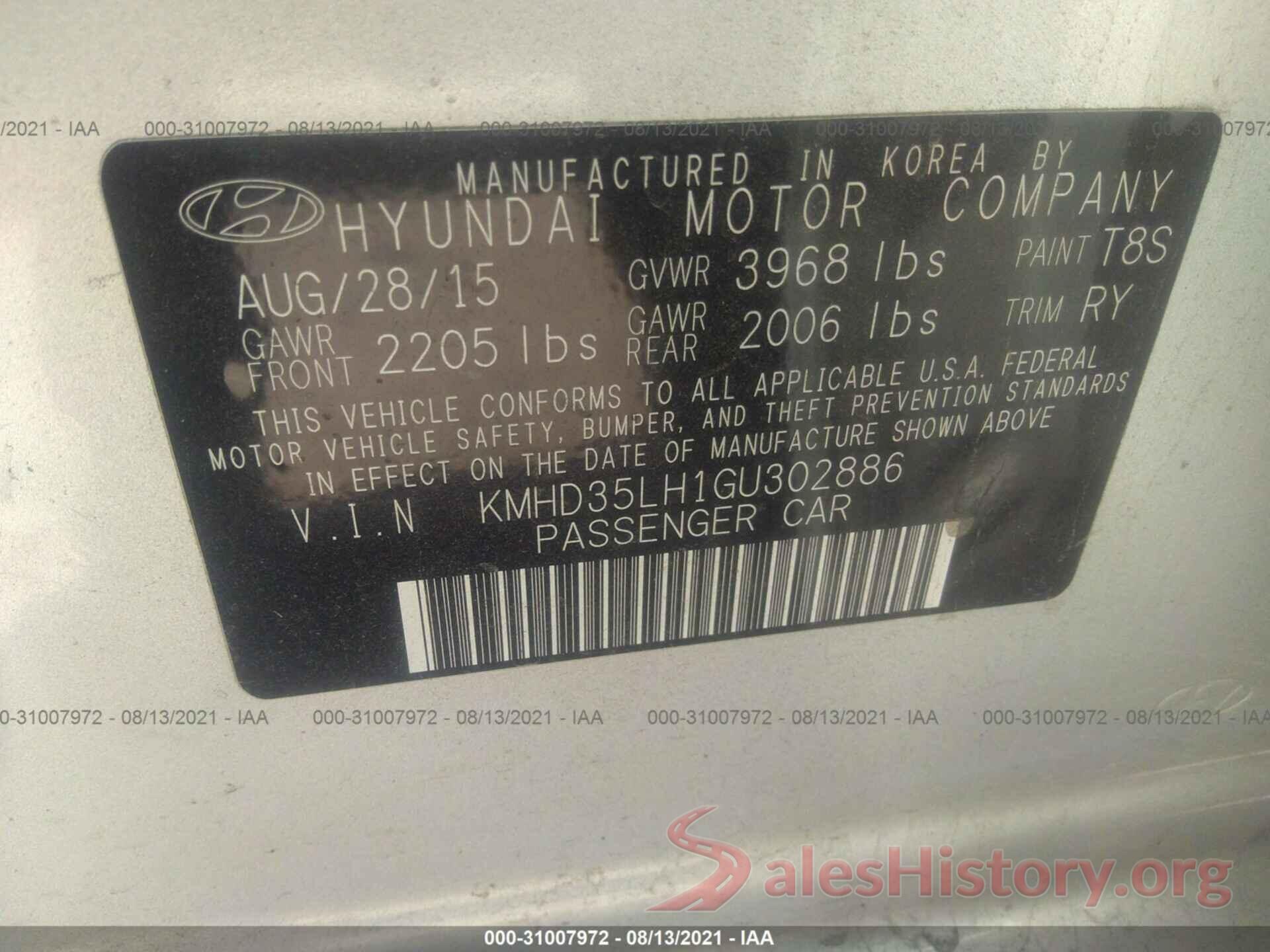 KMHD35LH1GU302886 2016 HYUNDAI ELANTRA GT