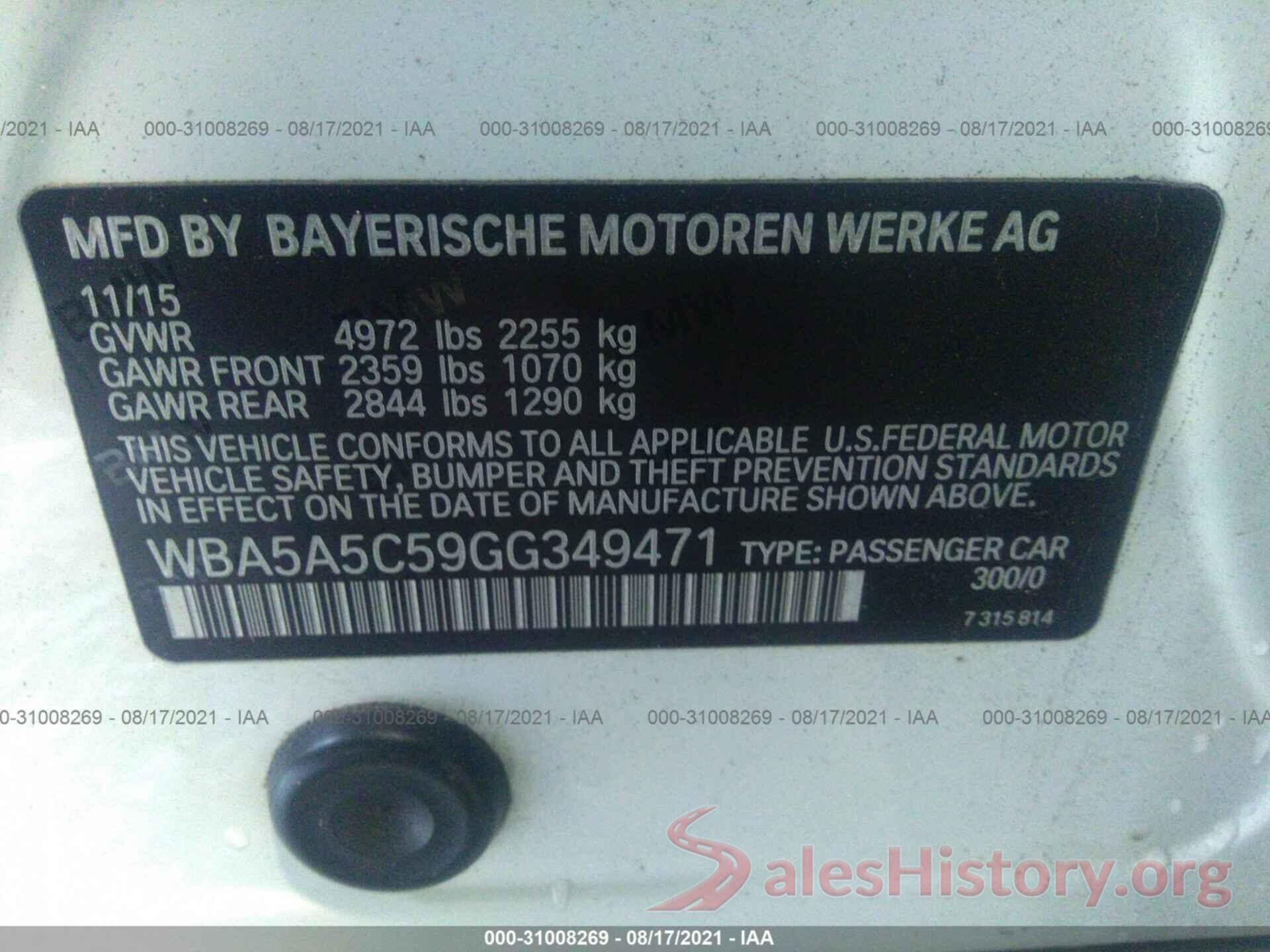 WBA5A5C59GG349471 2016 BMW 5 SERIES