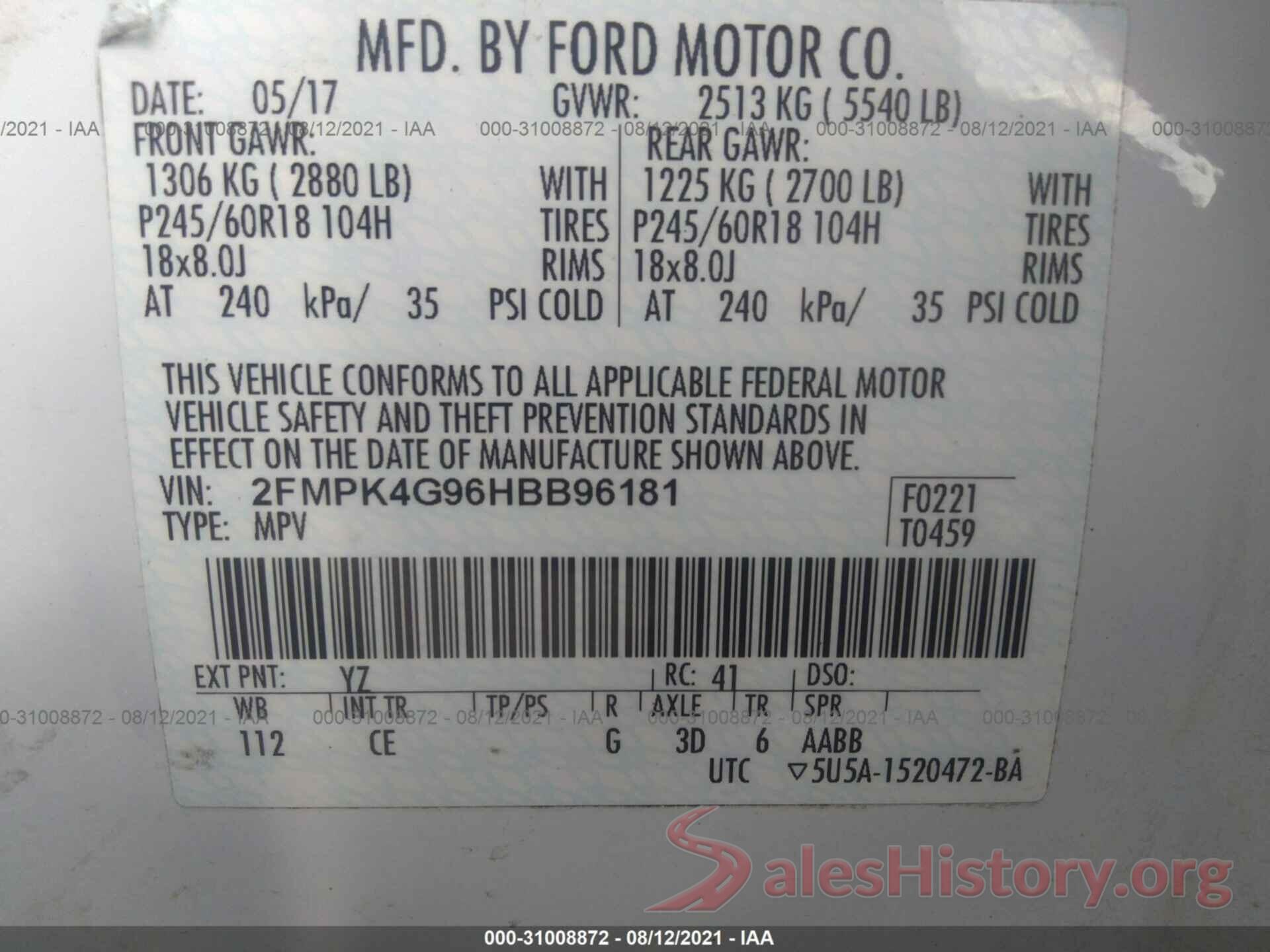 2FMPK4G96HBB96181 2017 FORD EDGE