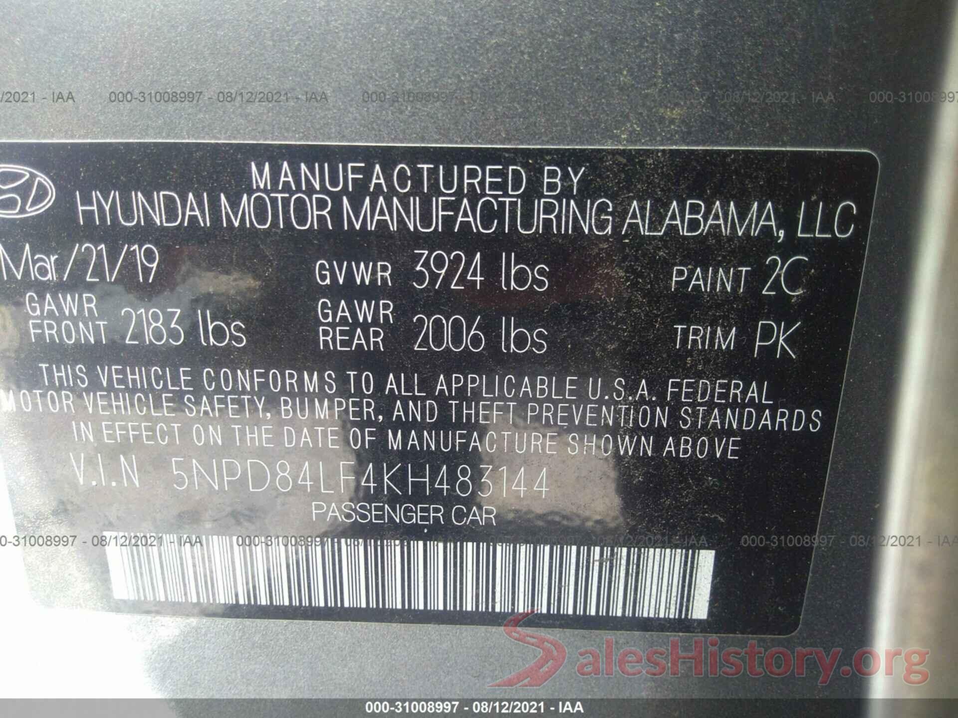 5NPD84LF4KH483144 2019 HYUNDAI ELANTRA