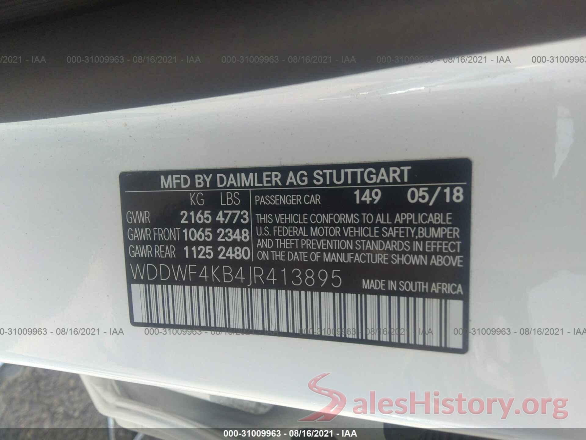 WDDWF4KB4JR413895 2018 MERCEDES-BENZ C-CLASS