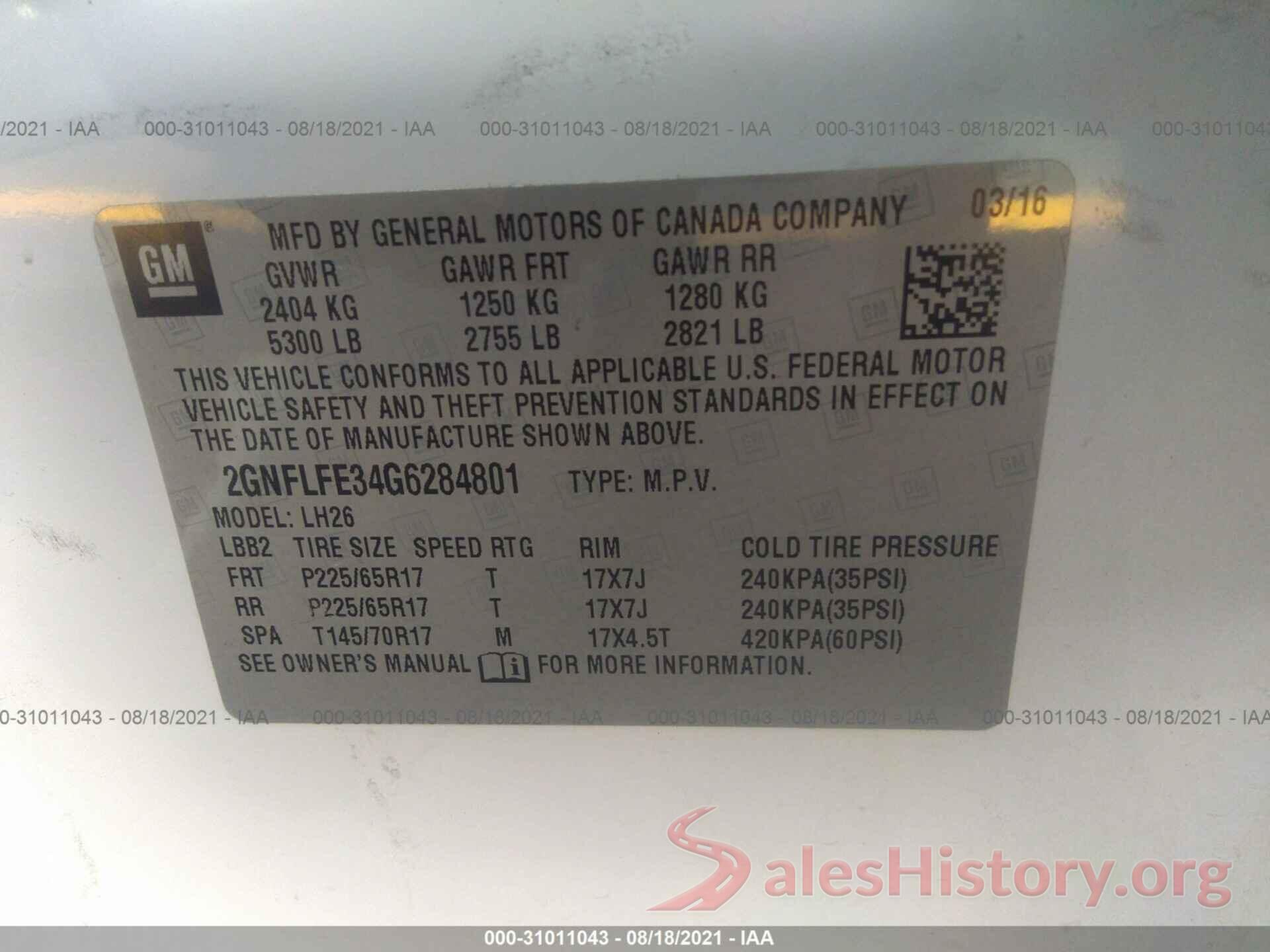 2GNFLFE34G6284801 2016 CHEVROLET EQUINOX