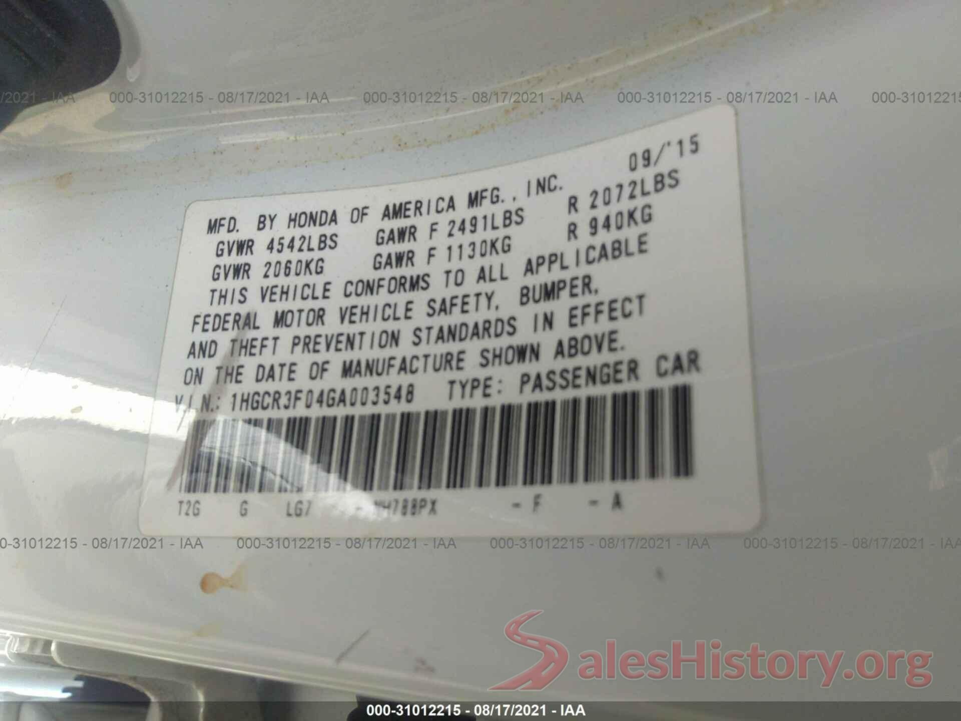 1HGCR3F04GA003548 2016 HONDA ACCORD SEDAN