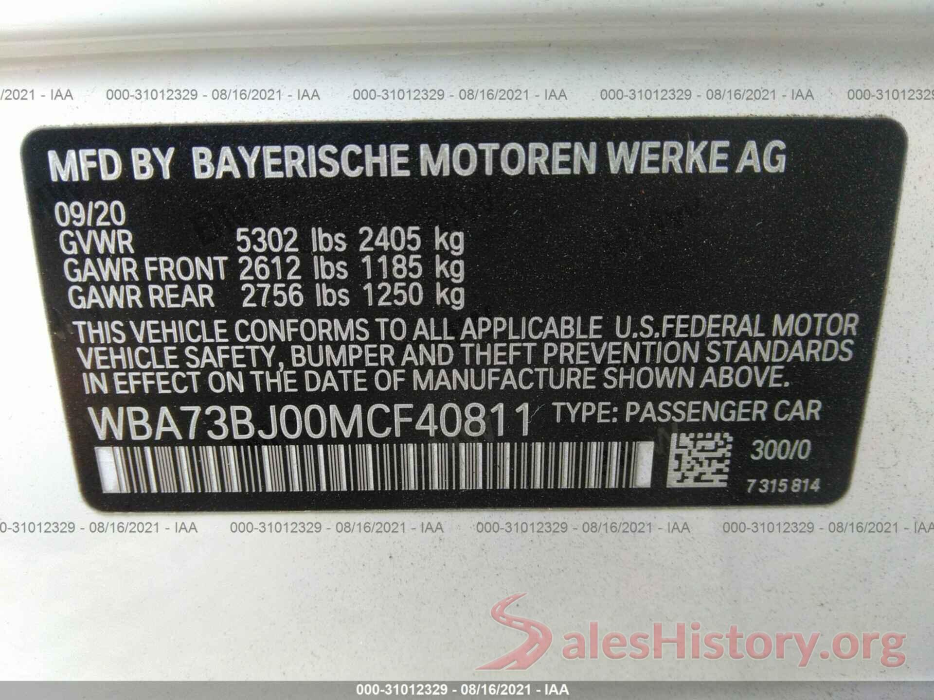 WBA73BJ00MCF40811 2021 BMW 5 SERIES