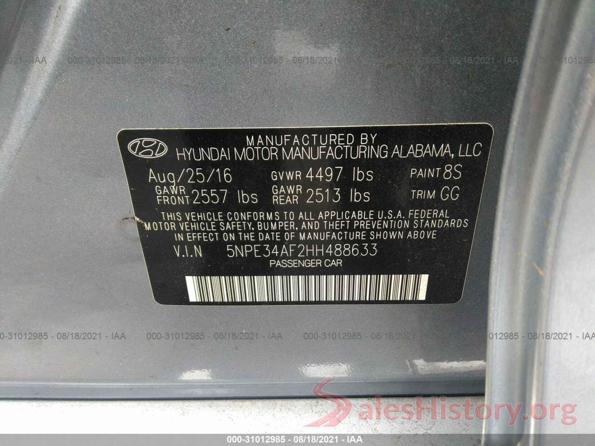 5NPE34AF2HH488633 2017 HYUNDAI SONATA