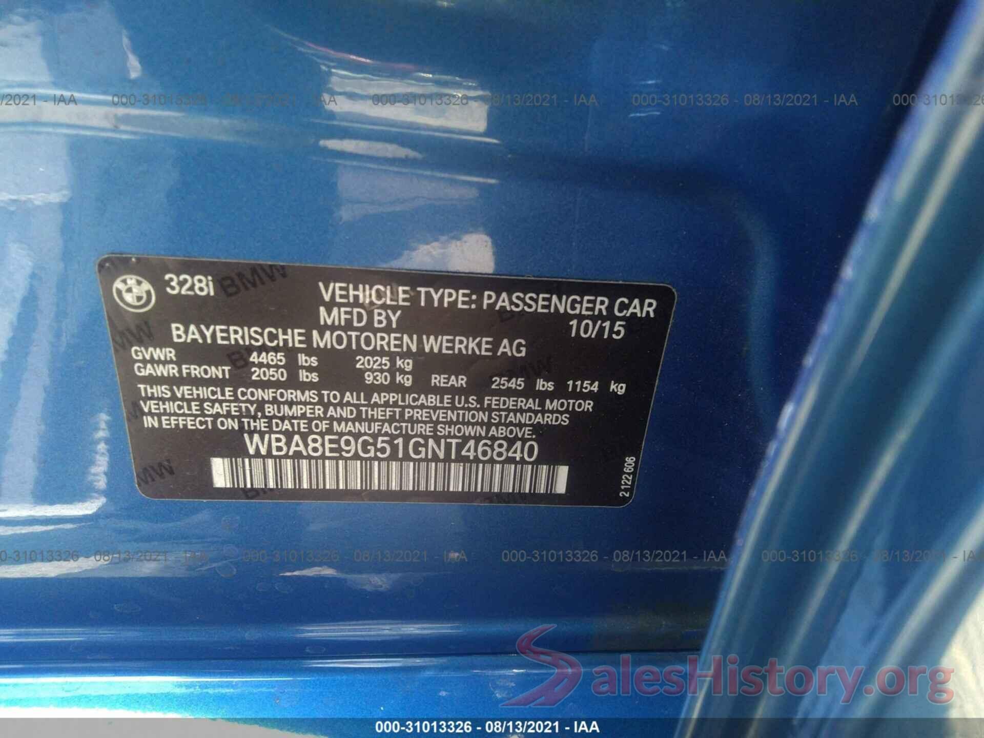 WBA8E9G51GNT46840 2016 BMW 3 SERIES