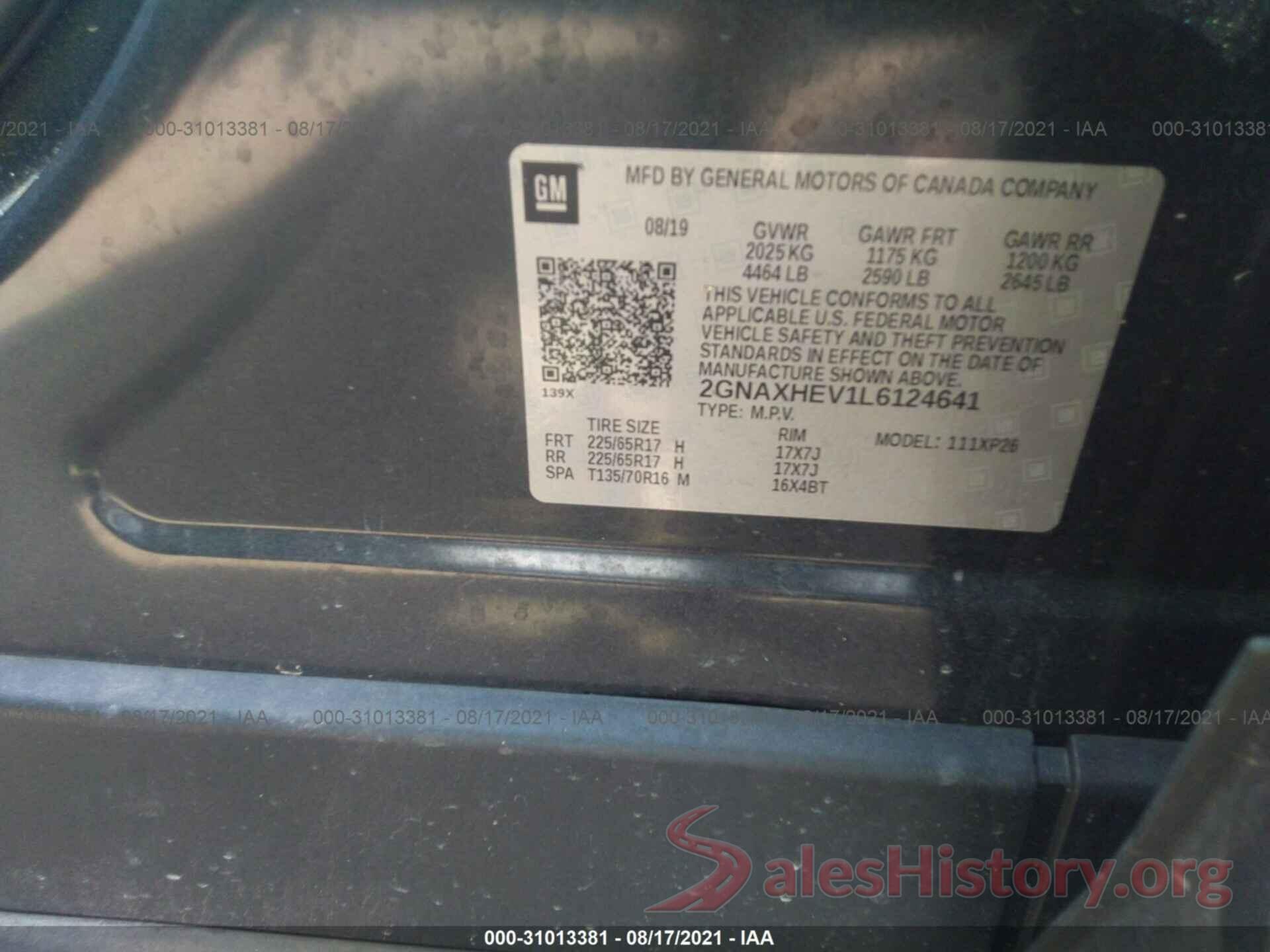 2GNAXHEV1L6124641 2020 CHEVROLET EQUINOX