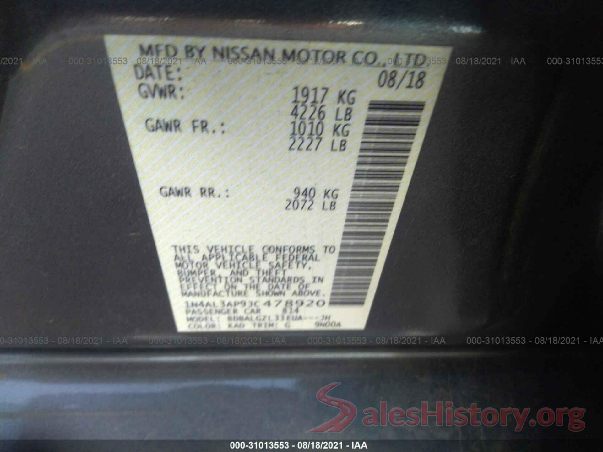 1N4AL3AP9JC478920 2018 NISSAN ALTIMA