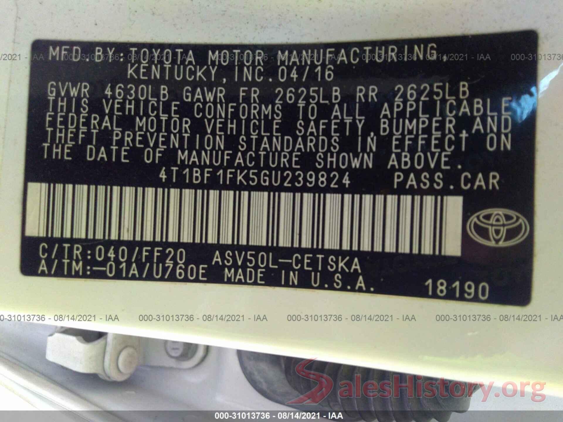 4T1BF1FK5GU239824 2016 TOYOTA CAMRY