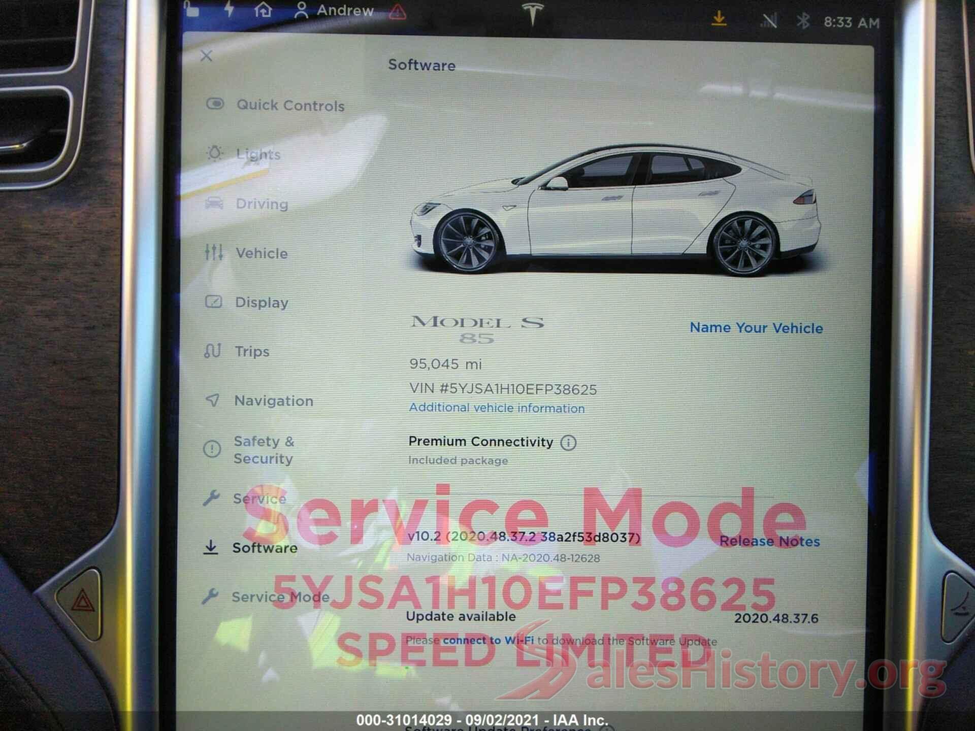 5YJSA1H10EFP38625 2014 TESLA MODEL S