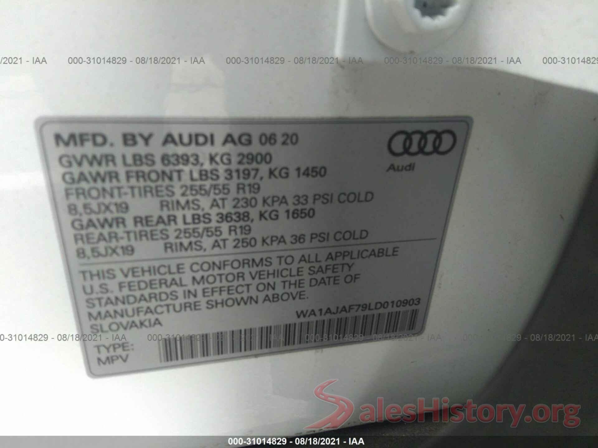 WA1AJAF79LD010903 2020 AUDI Q7