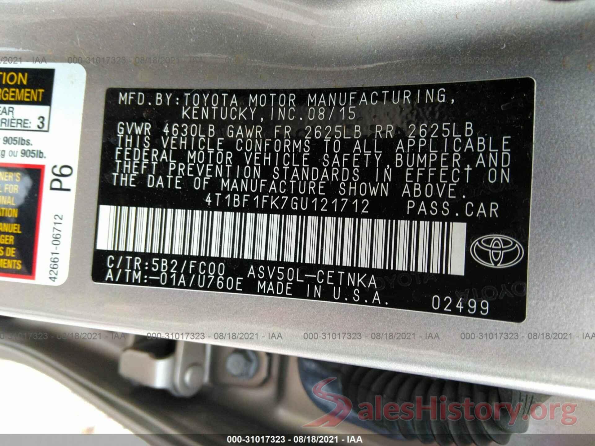 4T1BF1FK7GU121712 2016 TOYOTA CAMRY