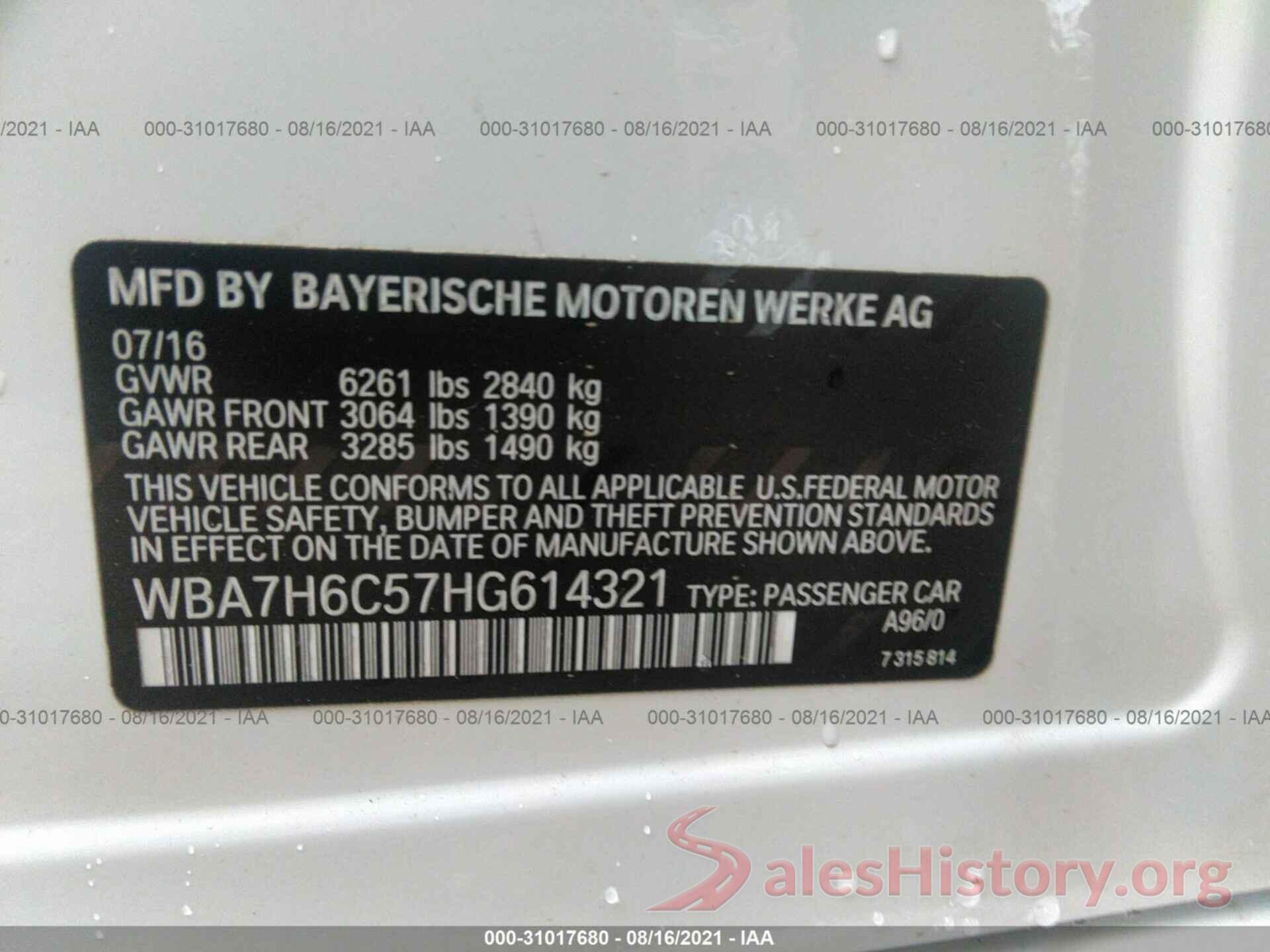 WBA7H6C57HG614321 2017 BMW 7 SERIES