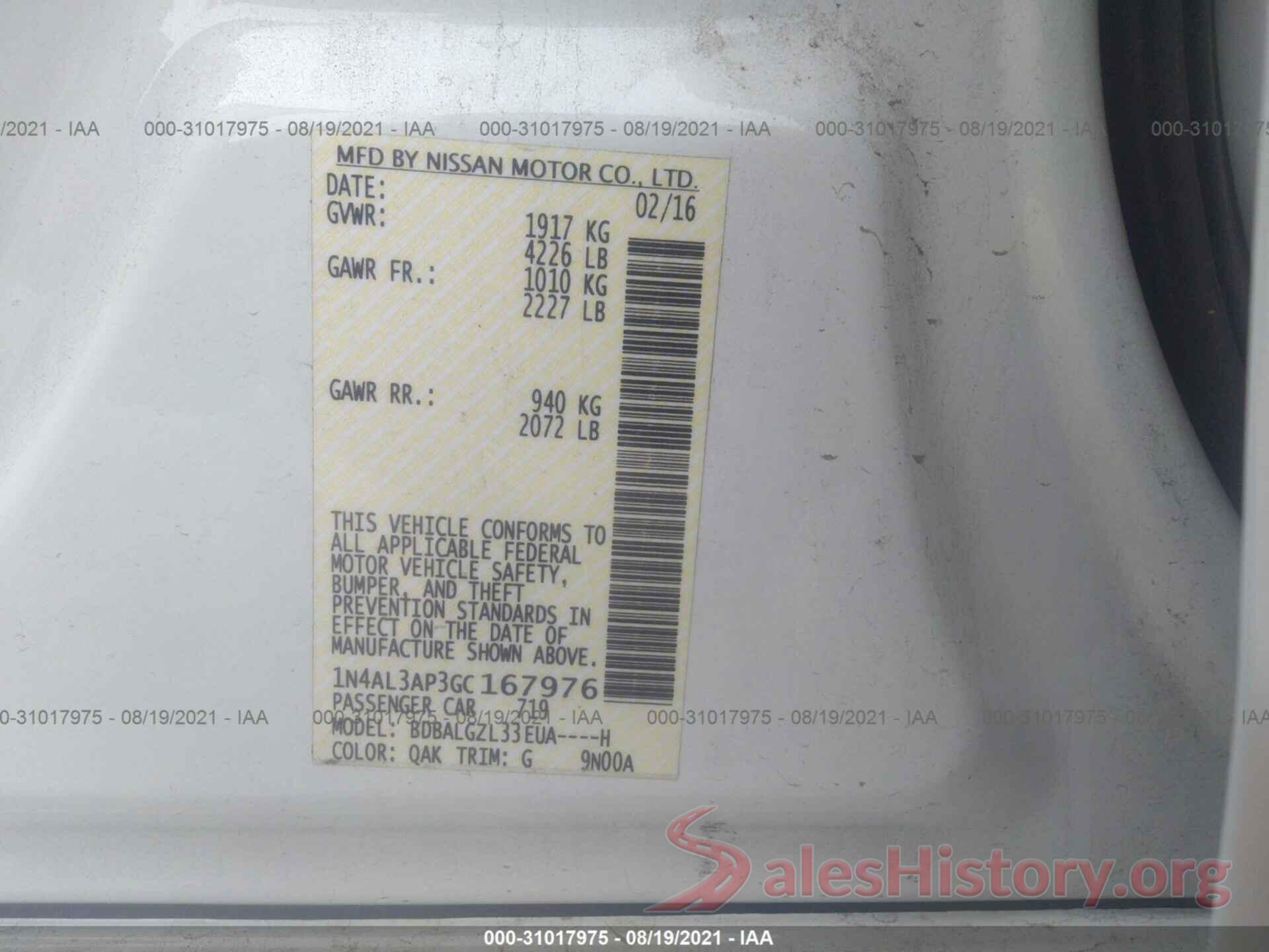 1N4AL3AP3GC167976 2016 NISSAN ALTIMA