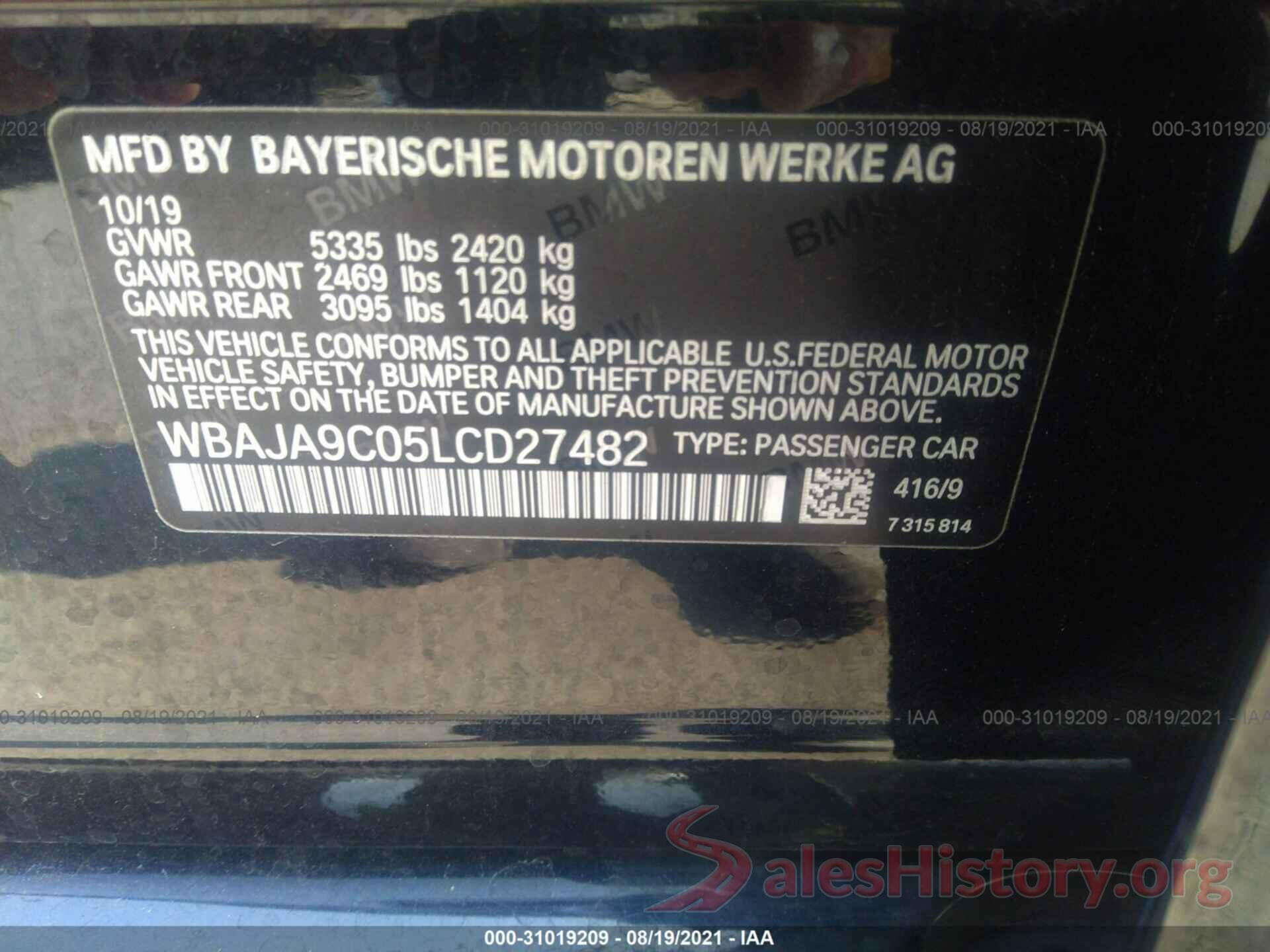 WBAJA9C05LCD27482 2020 BMW 5 SERIES