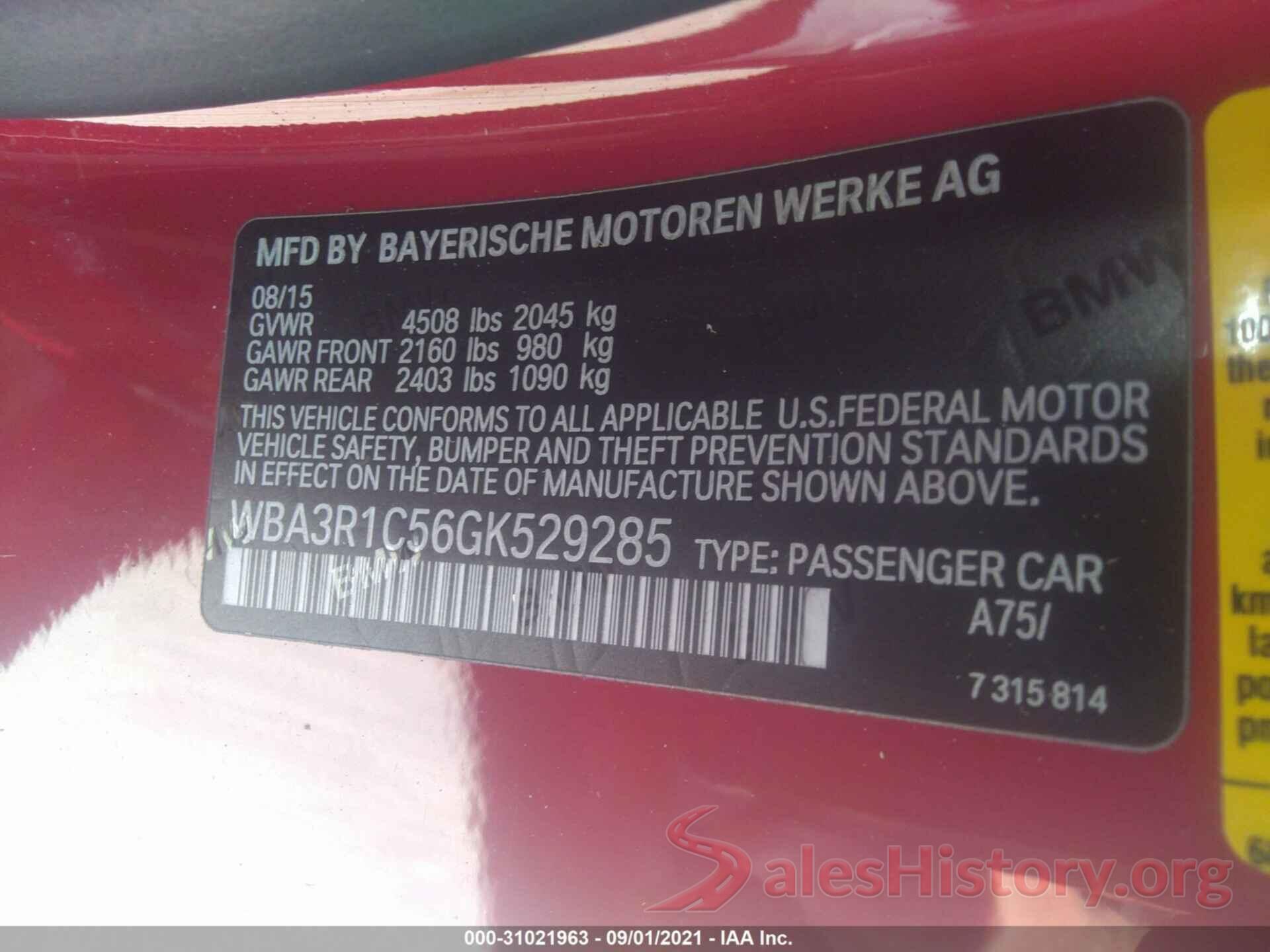 WBA3R1C56GK529285 2016 BMW 4 SERIES