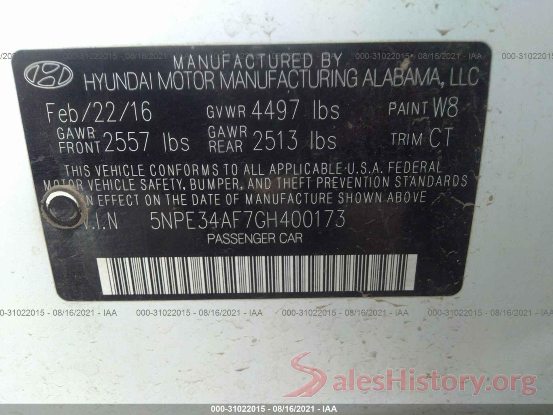 5NPE34AF7GH400173 2016 HYUNDAI SONATA