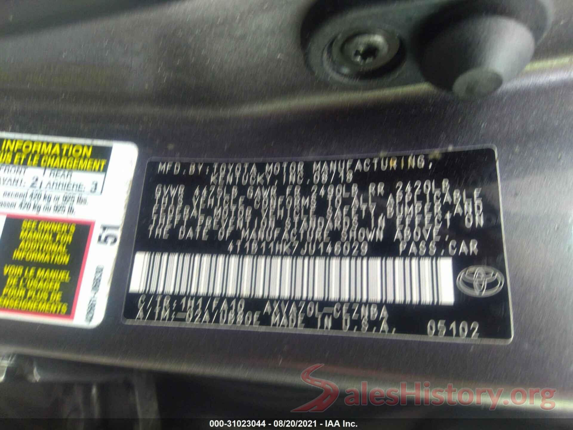 4T1B11HK7JU146029 2018 TOYOTA CAMRY