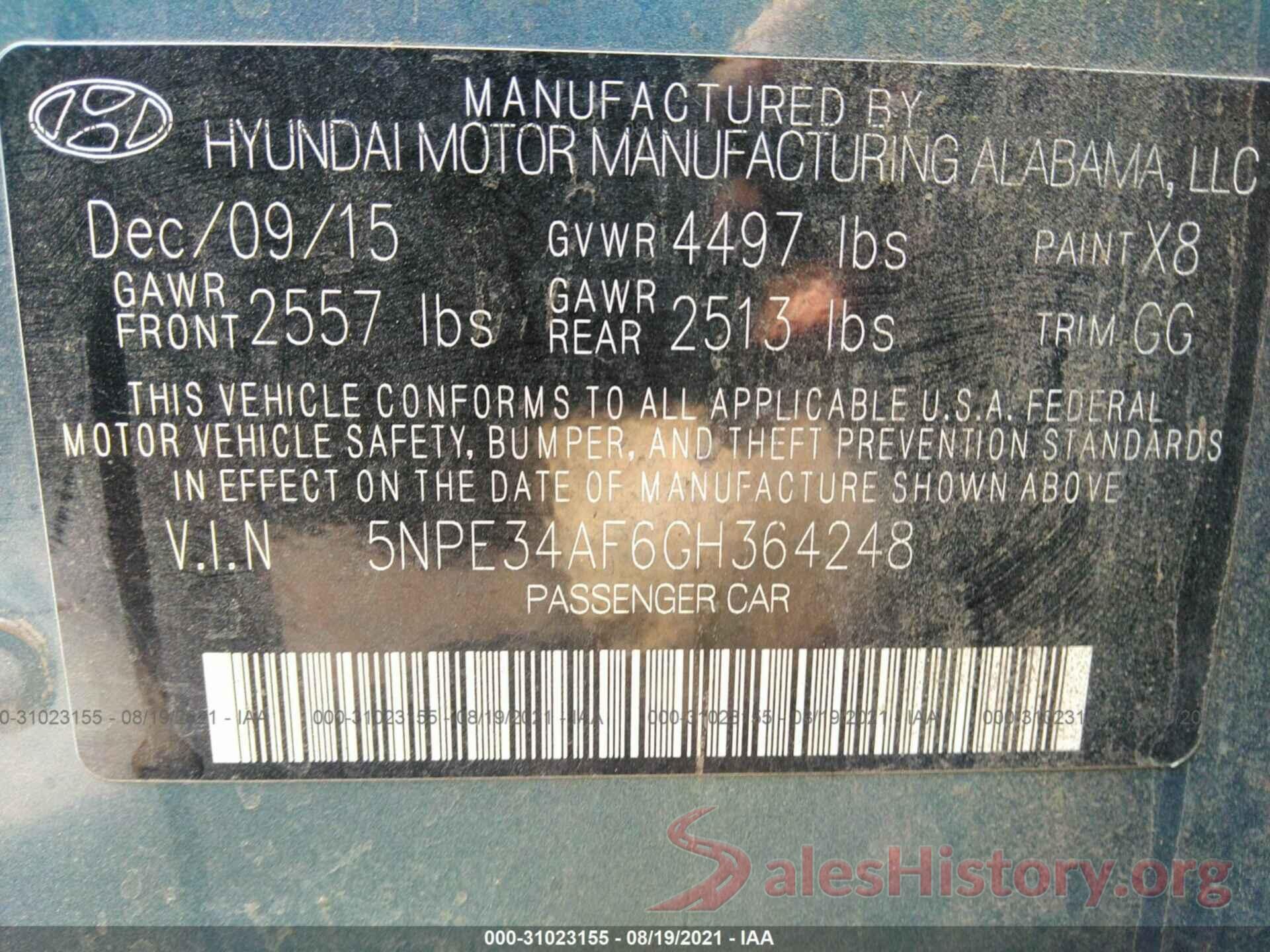 5NPE34AF6GH364248 2016 HYUNDAI SONATA