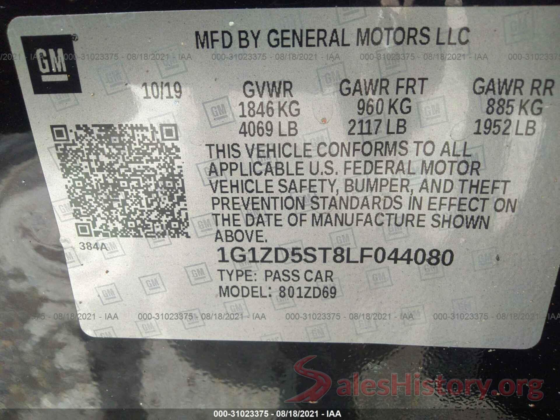 1G1ZD5ST8LF044080 2020 CHEVROLET MALIBU