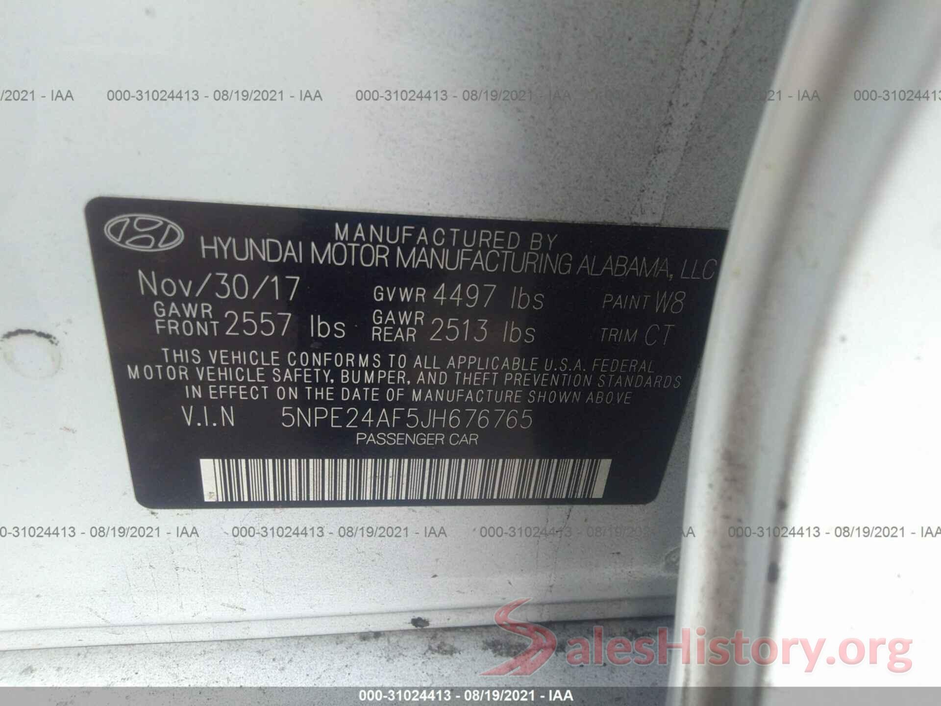 5NPE24AF5JH676765 2018 HYUNDAI SONATA